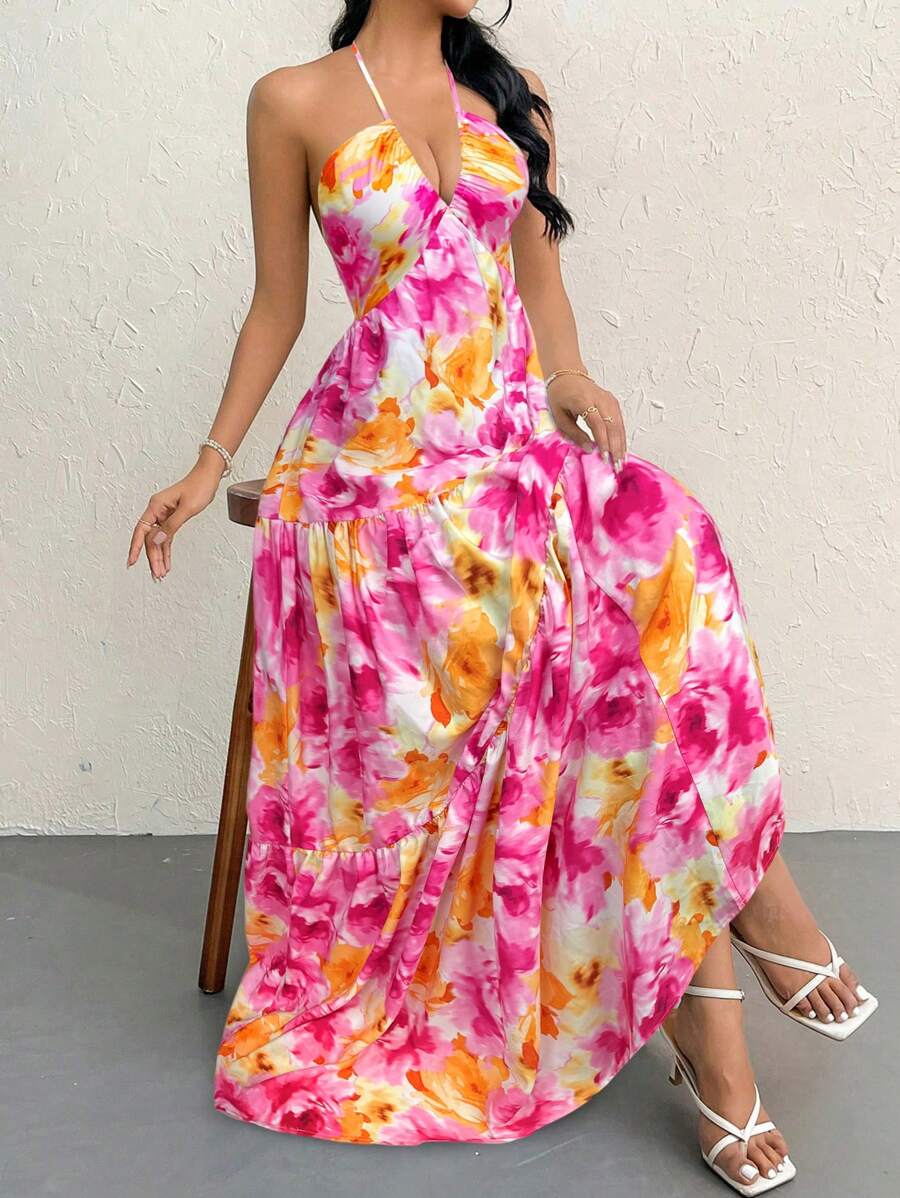 Valérinne Halter Ruffle Maxi Dress