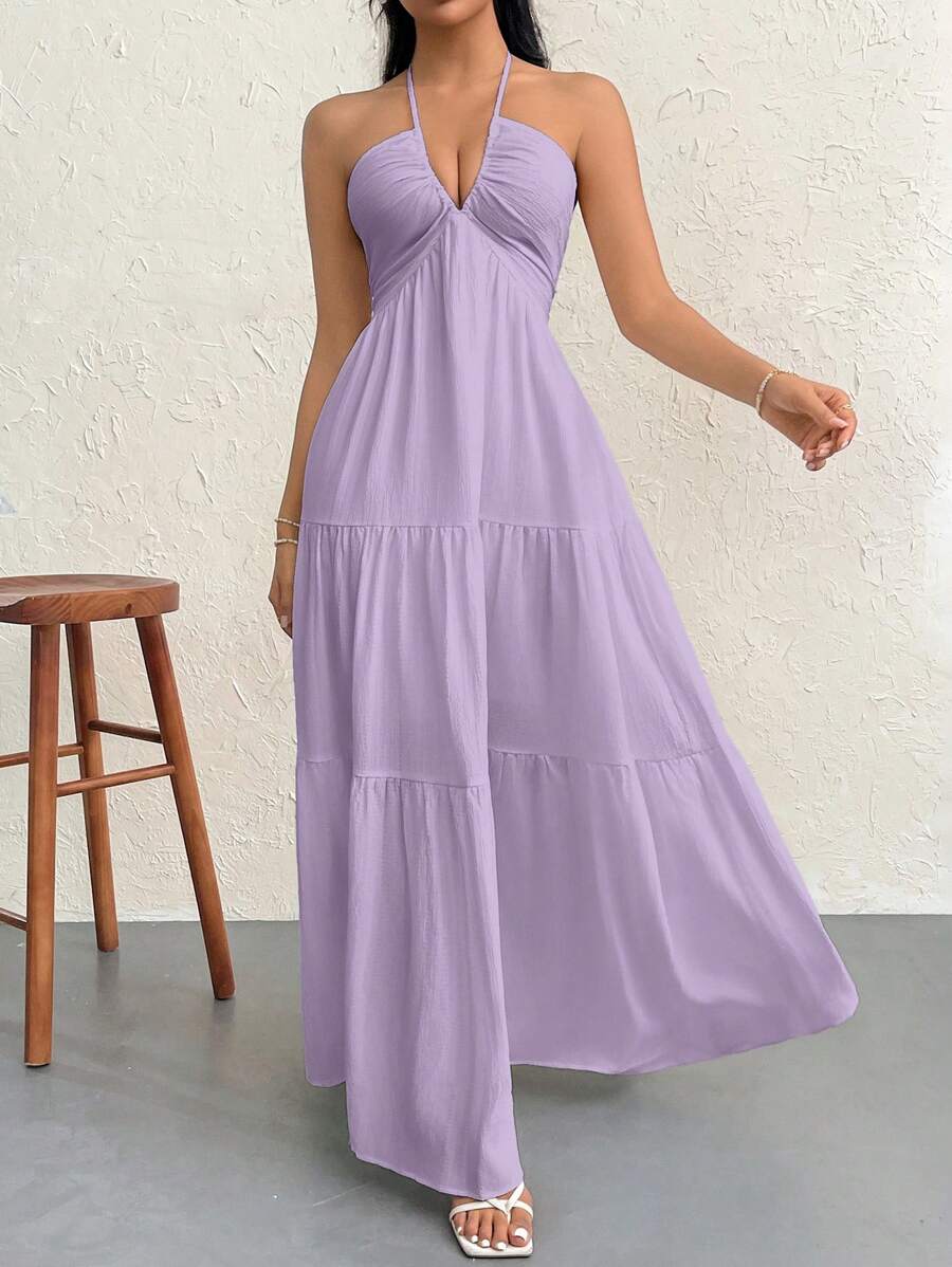 Valérinne Halter Ruffle Maxi Dress