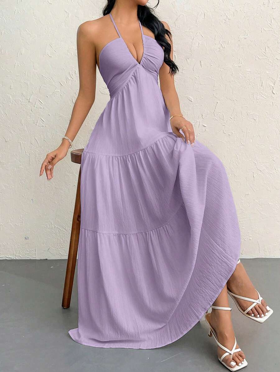 Valérinne Halter Ruffle Maxi Dress