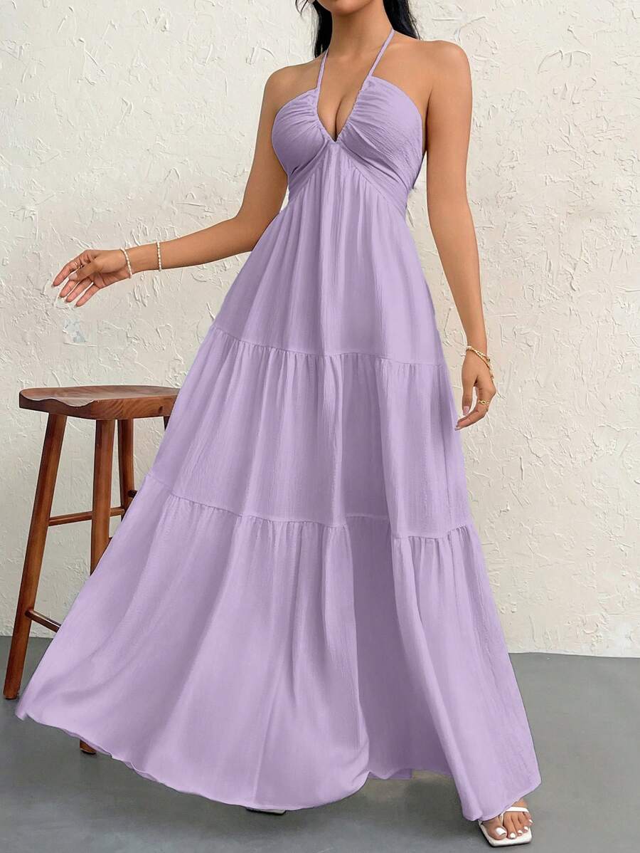 Valérinne Halter Ruffle Maxi Dress