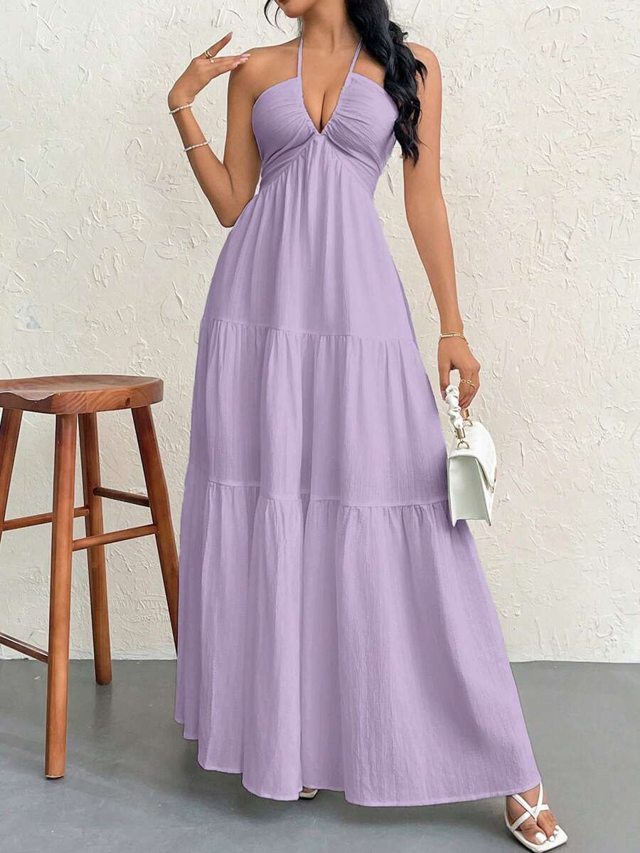 Valérinne Halter Ruffle Maxi Dress