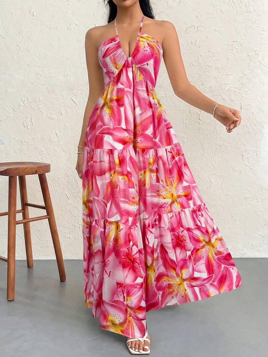 Valérinne Halter Ruffle Maxi Dress