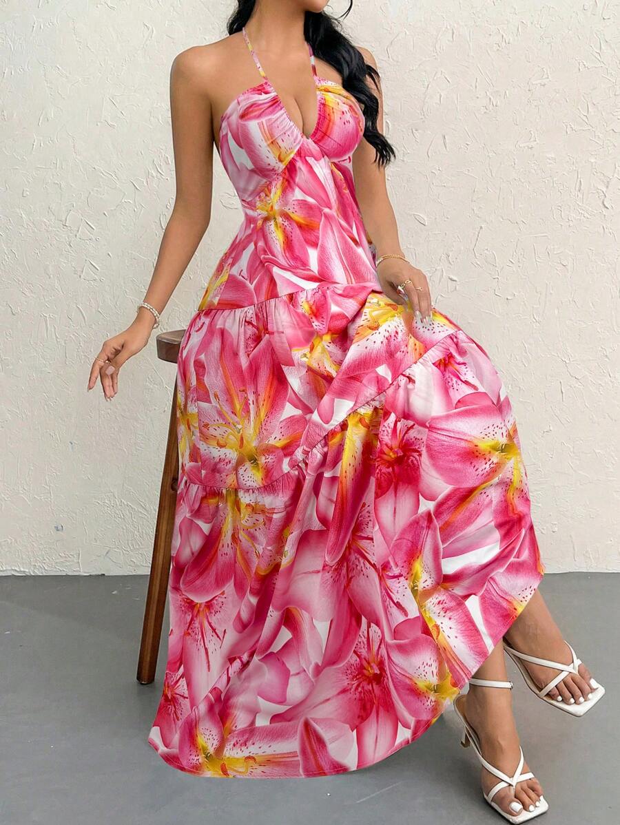 Valérinne Halter Ruffle Maxi Dress