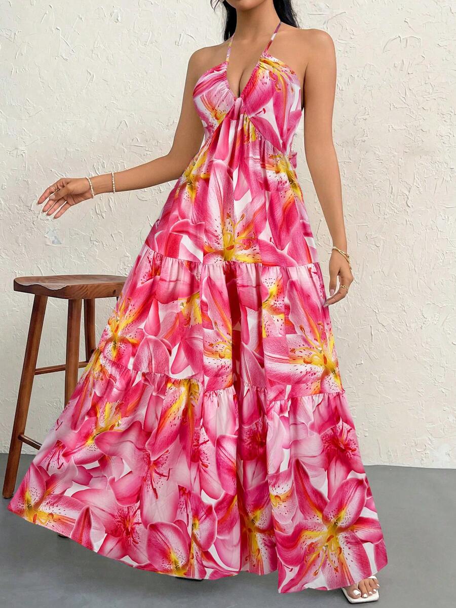 Valérinne Halter Ruffle Maxi Dress