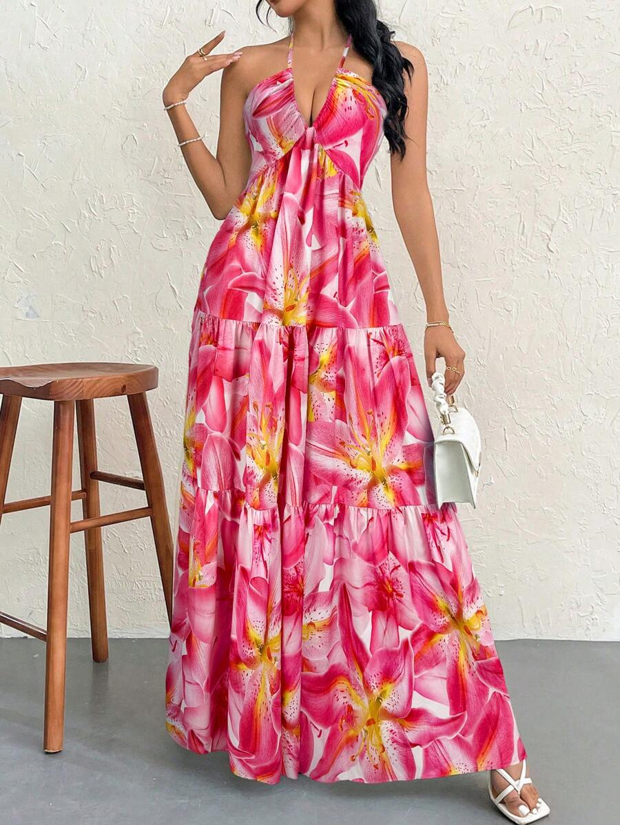 Valérinne Halter Ruffle Maxi Dress