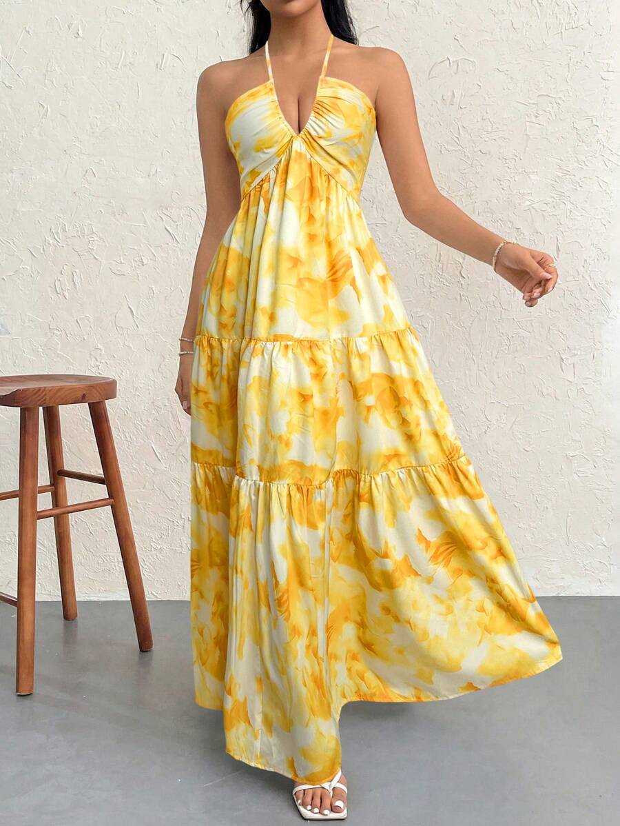 Valérinne Halter Ruffle Maxi Dress