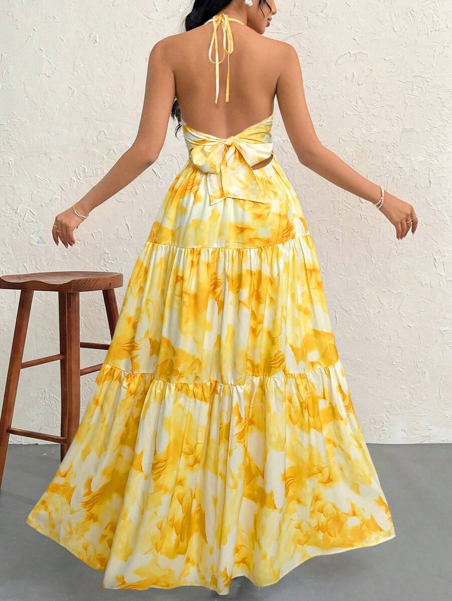 Valérinne Halter Ruffle Maxi Dress