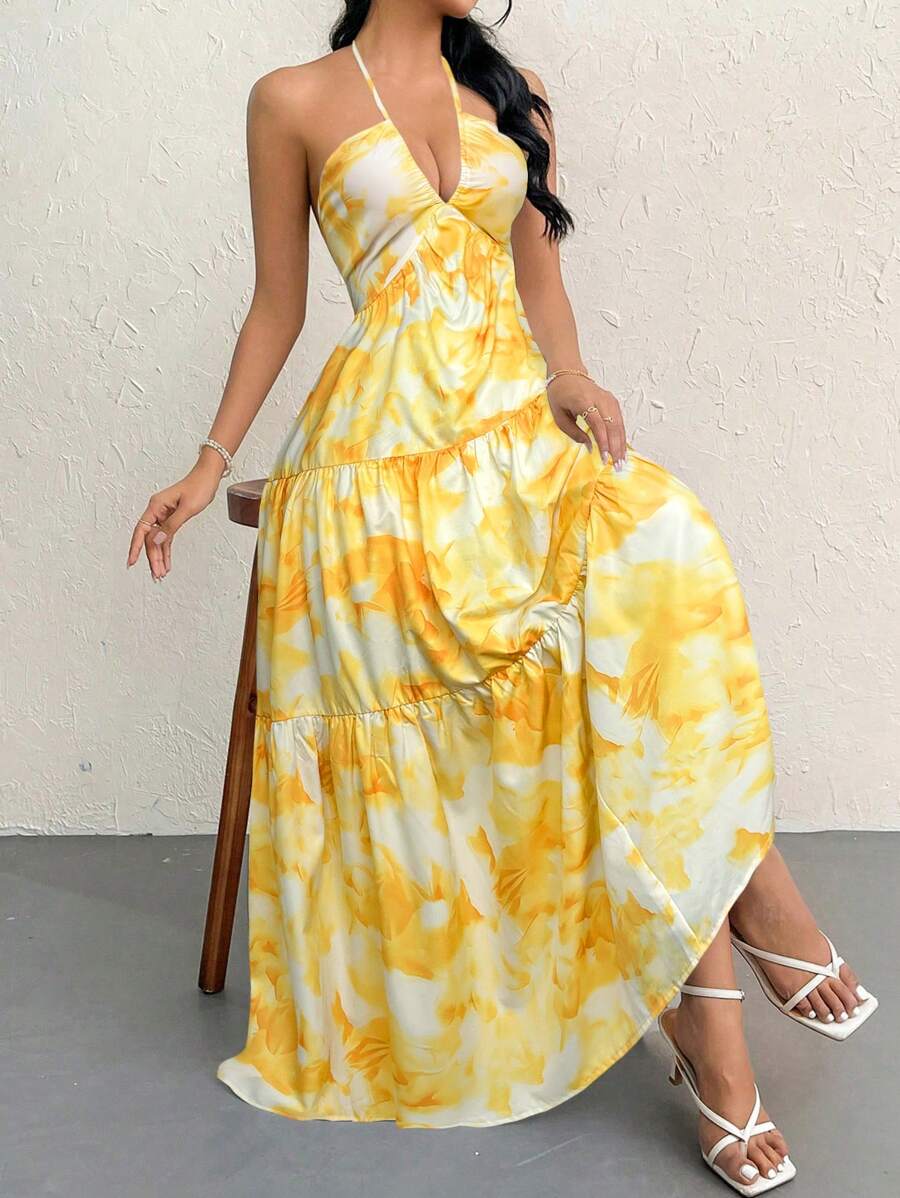 Valérinne Halter Ruffle Maxi Dress