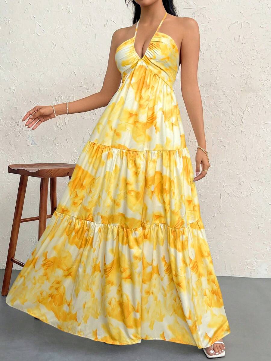 Valérinne Halter Ruffle Maxi Dress