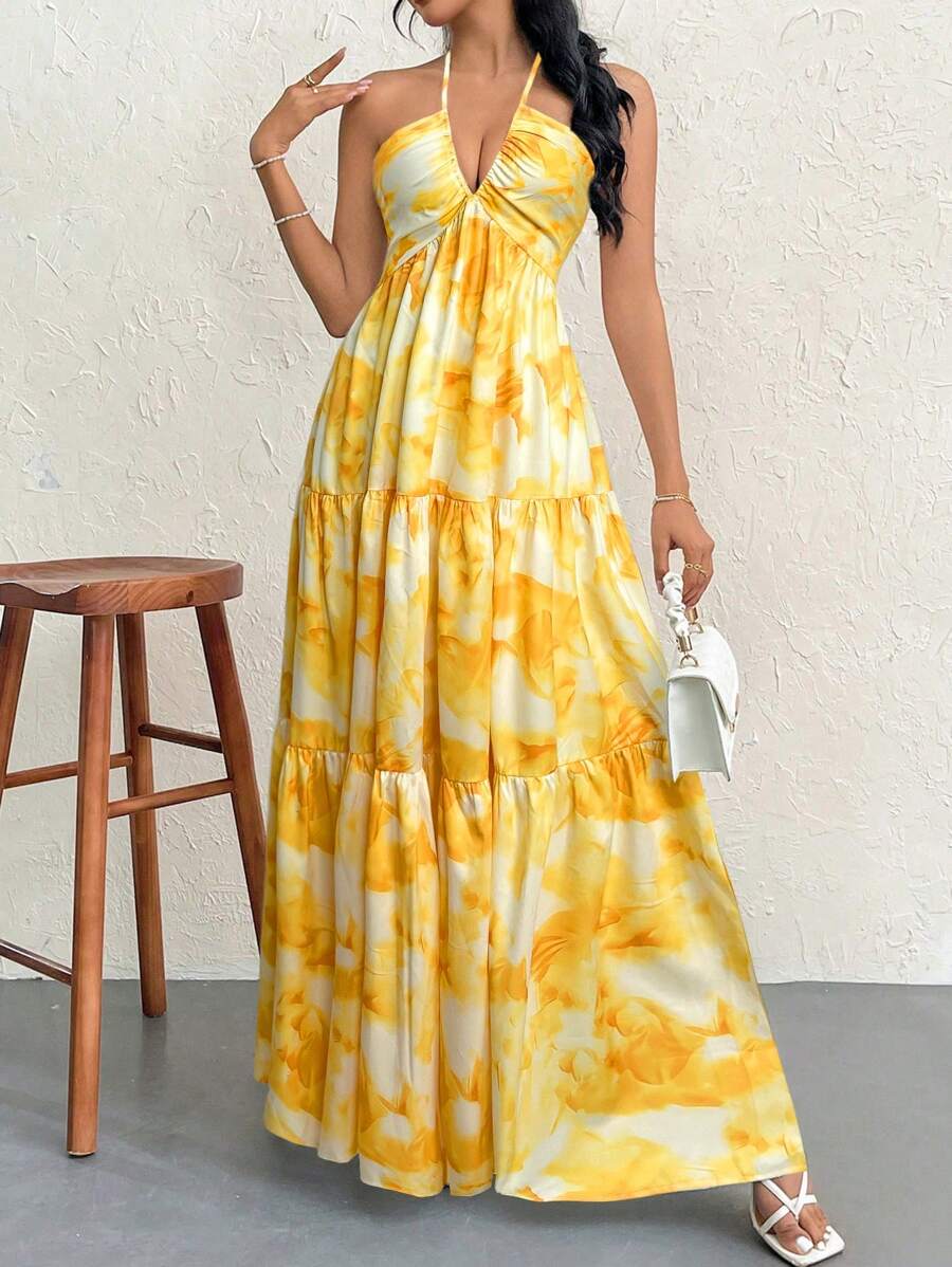 Valérinne Halter Ruffle Maxi Dress