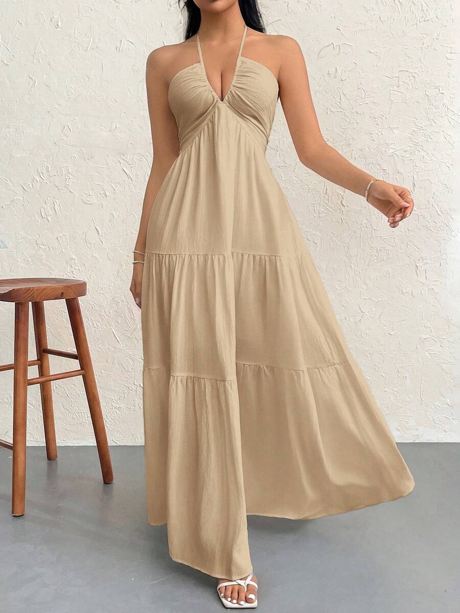 Valérinne Halter Ruffle Maxi Dress