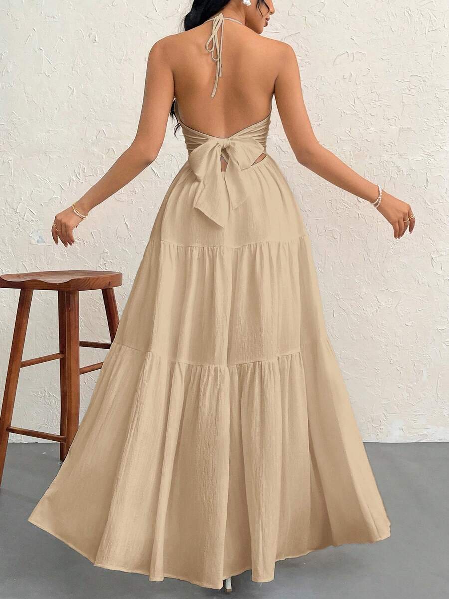 Valérinne Halter Ruffle Maxi Dress