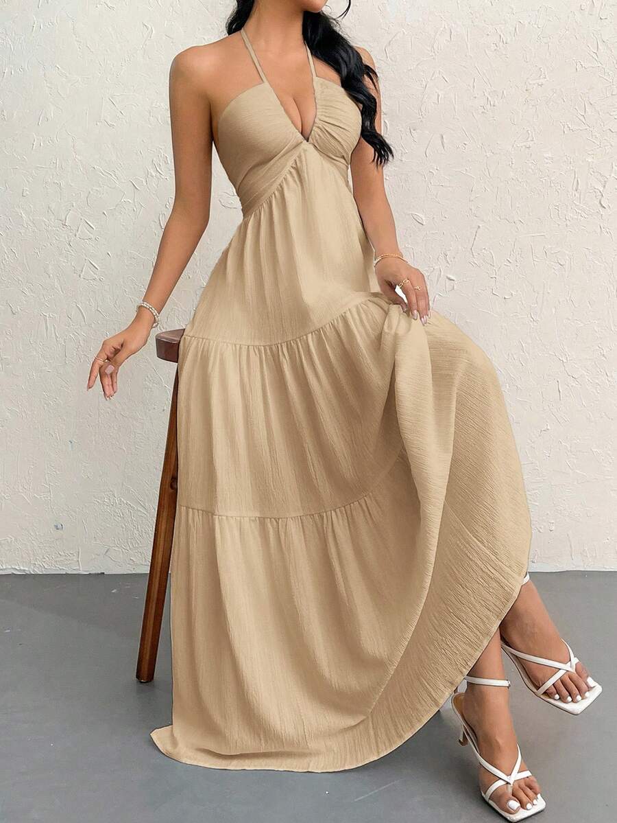 Valérinne Halter Ruffle Maxi Dress