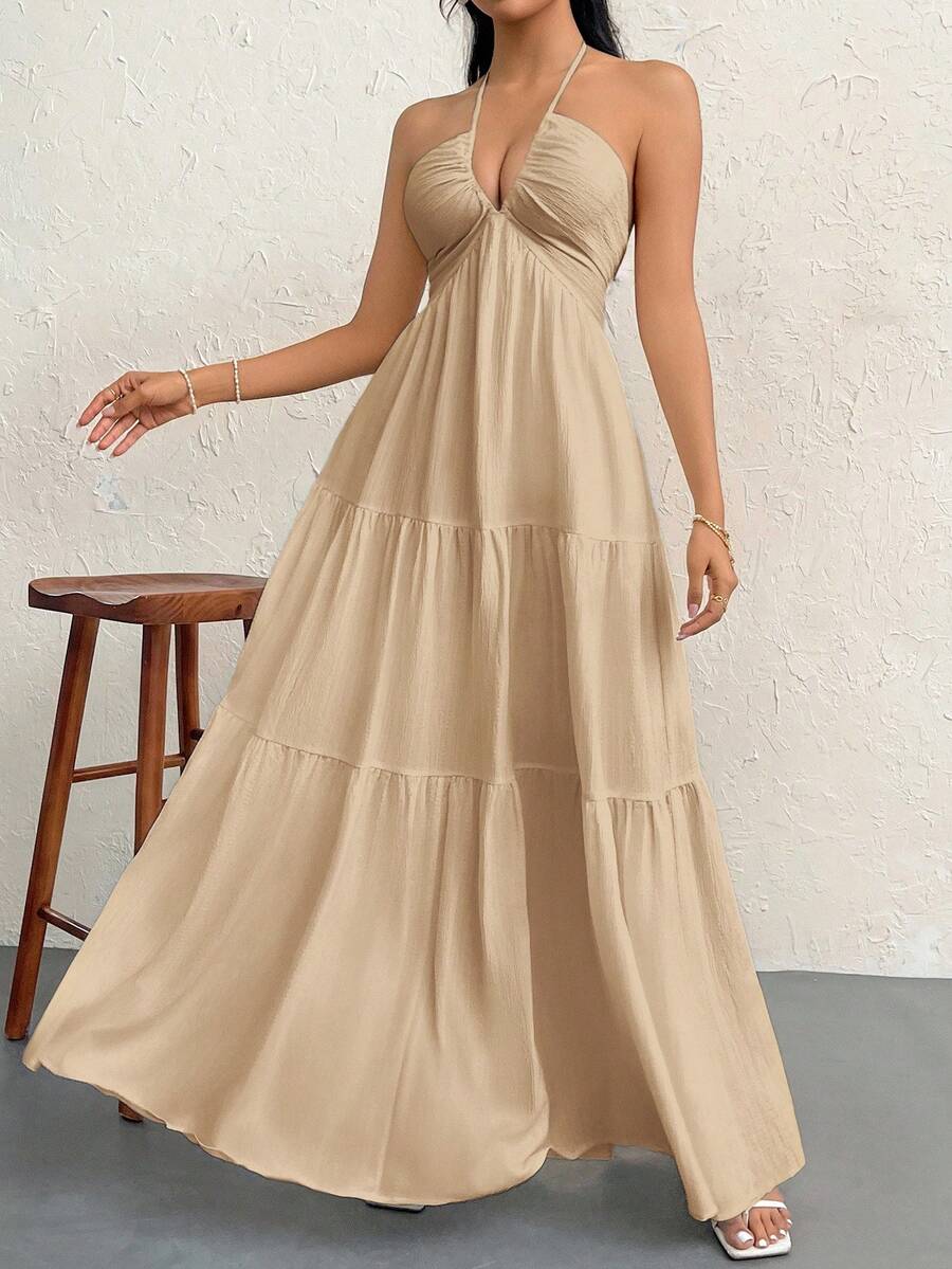 Valérinne Halter Ruffle Maxi Dress
