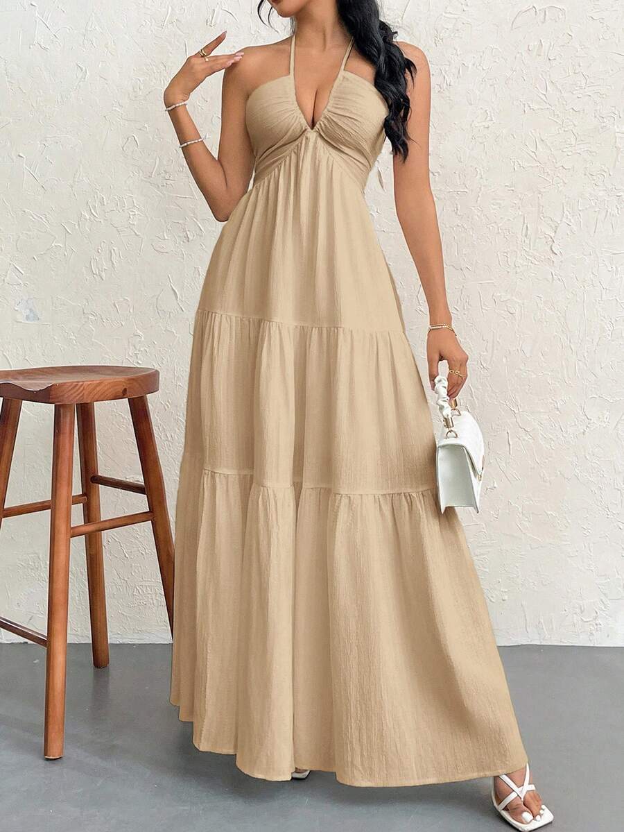Valérinne Halter Ruffle Maxi Dress