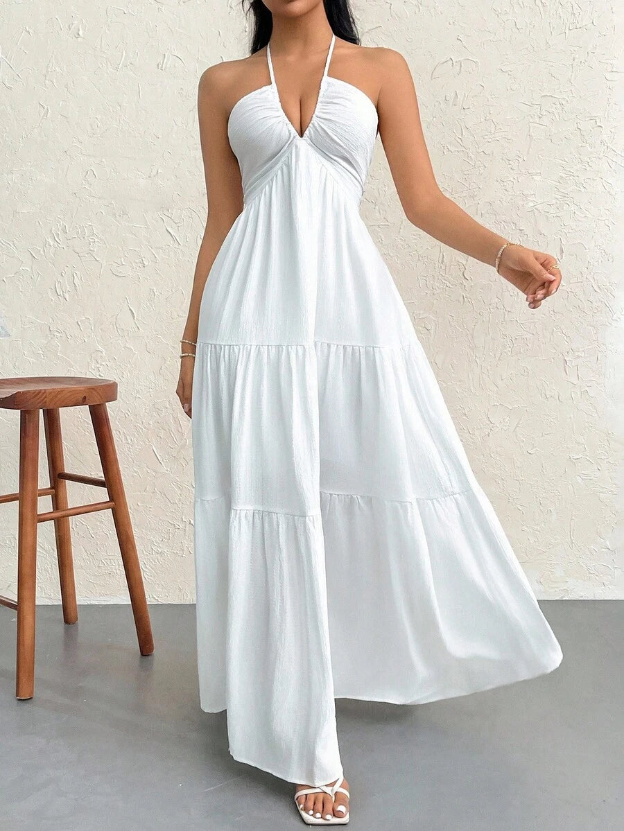 Valérinne Halter Ruffle Maxi Dress