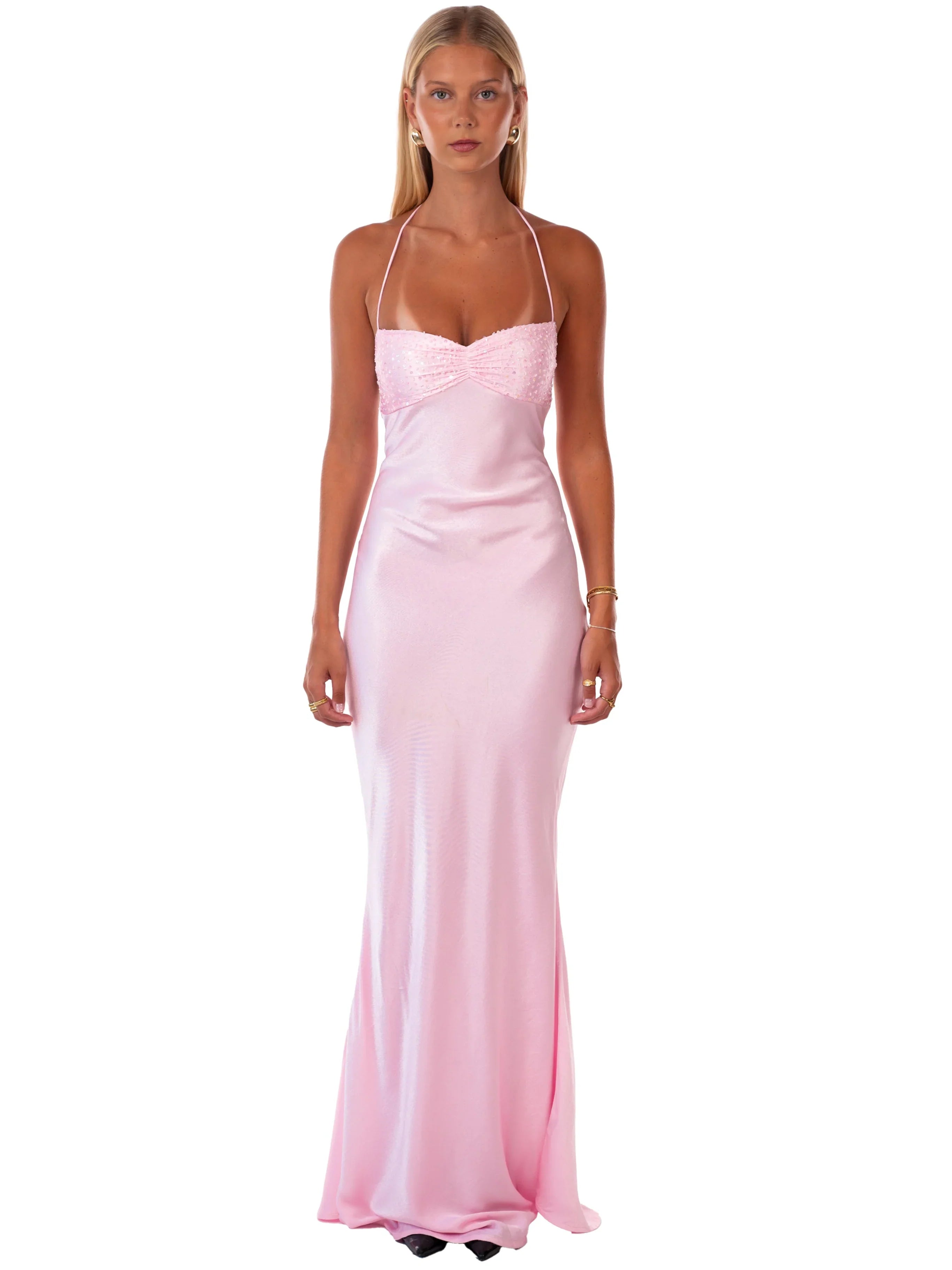 Valérinne Beaded Halter Maxi Dress