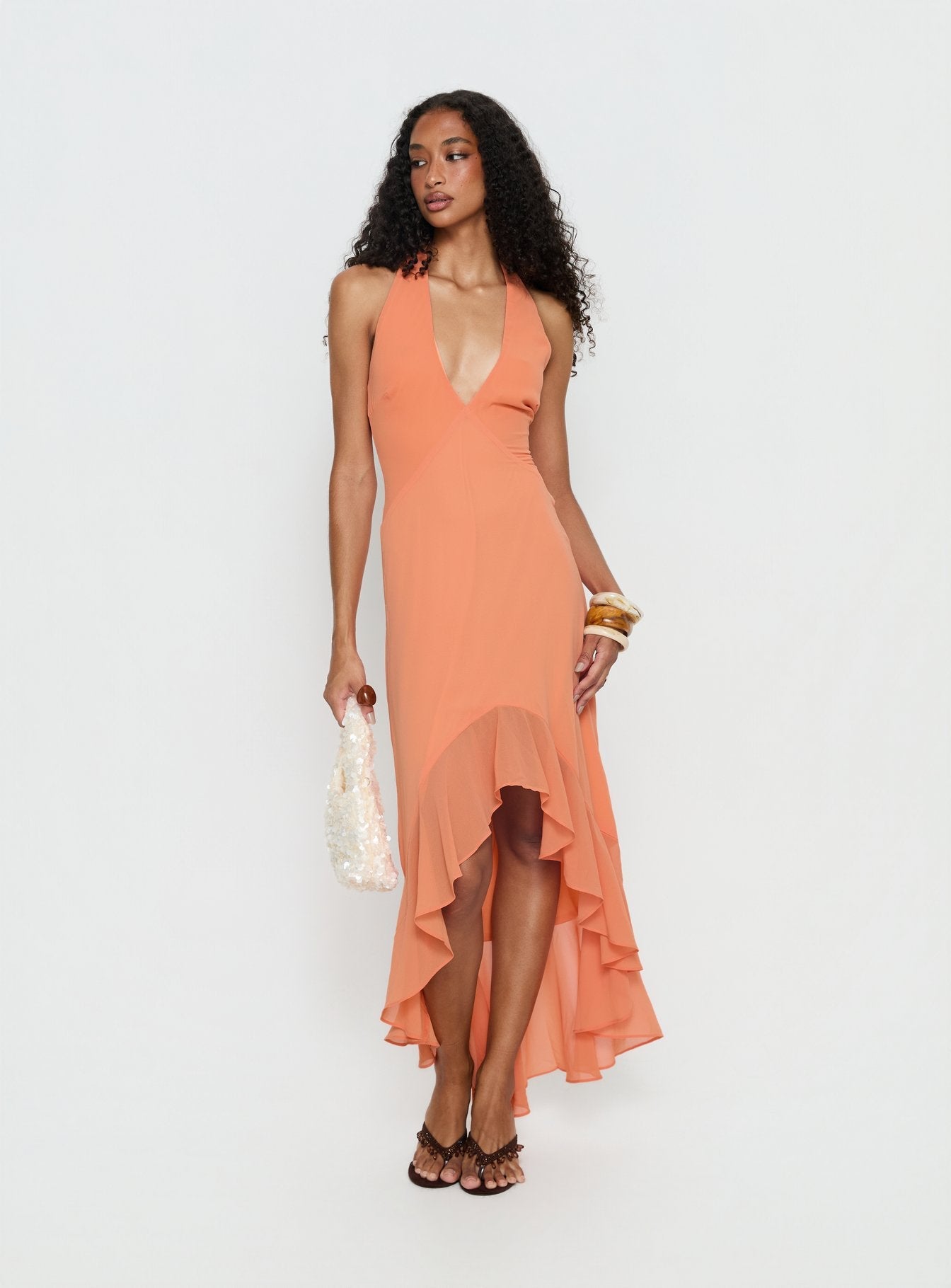 Valérinne Solara Halter Frill Maxi Dress