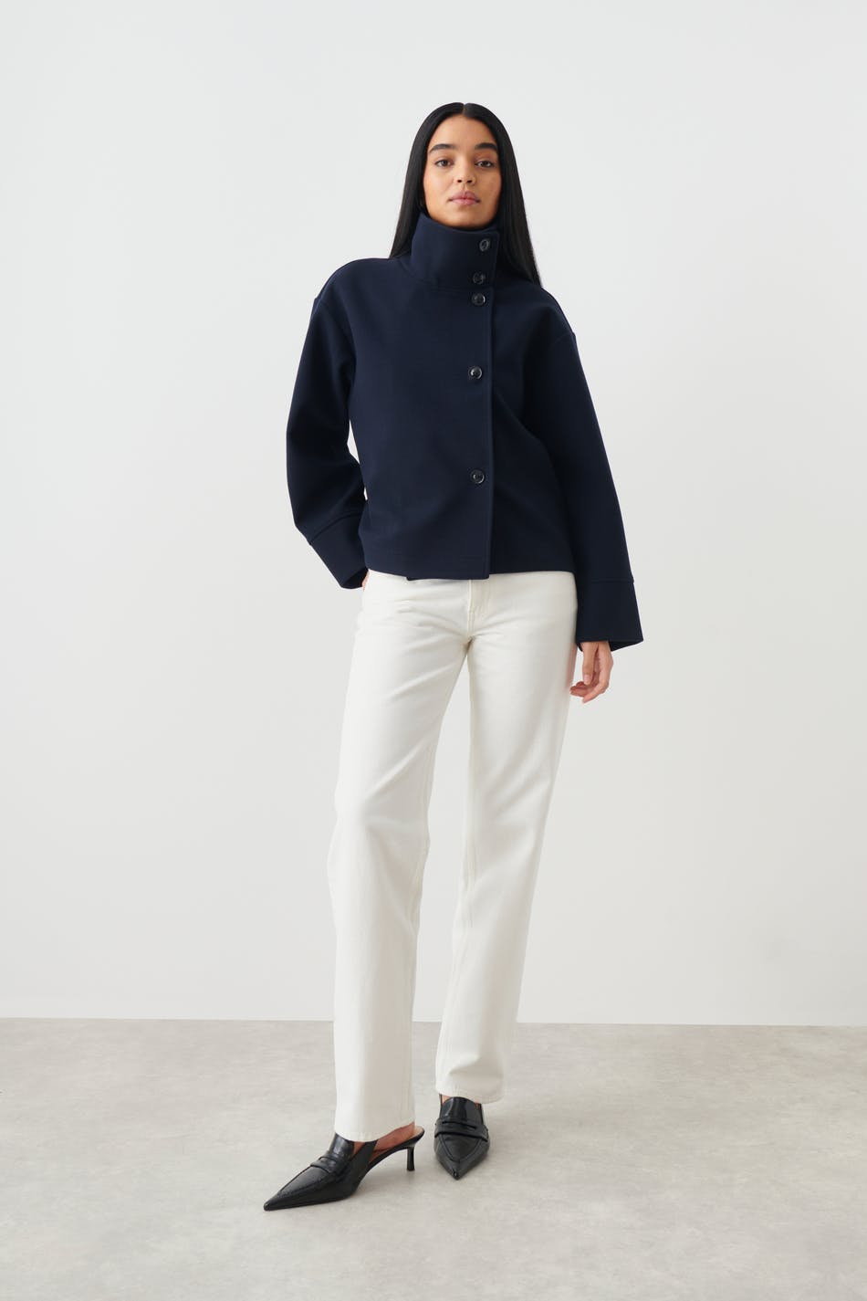 Valérinne Marin High-Neck Short Coat