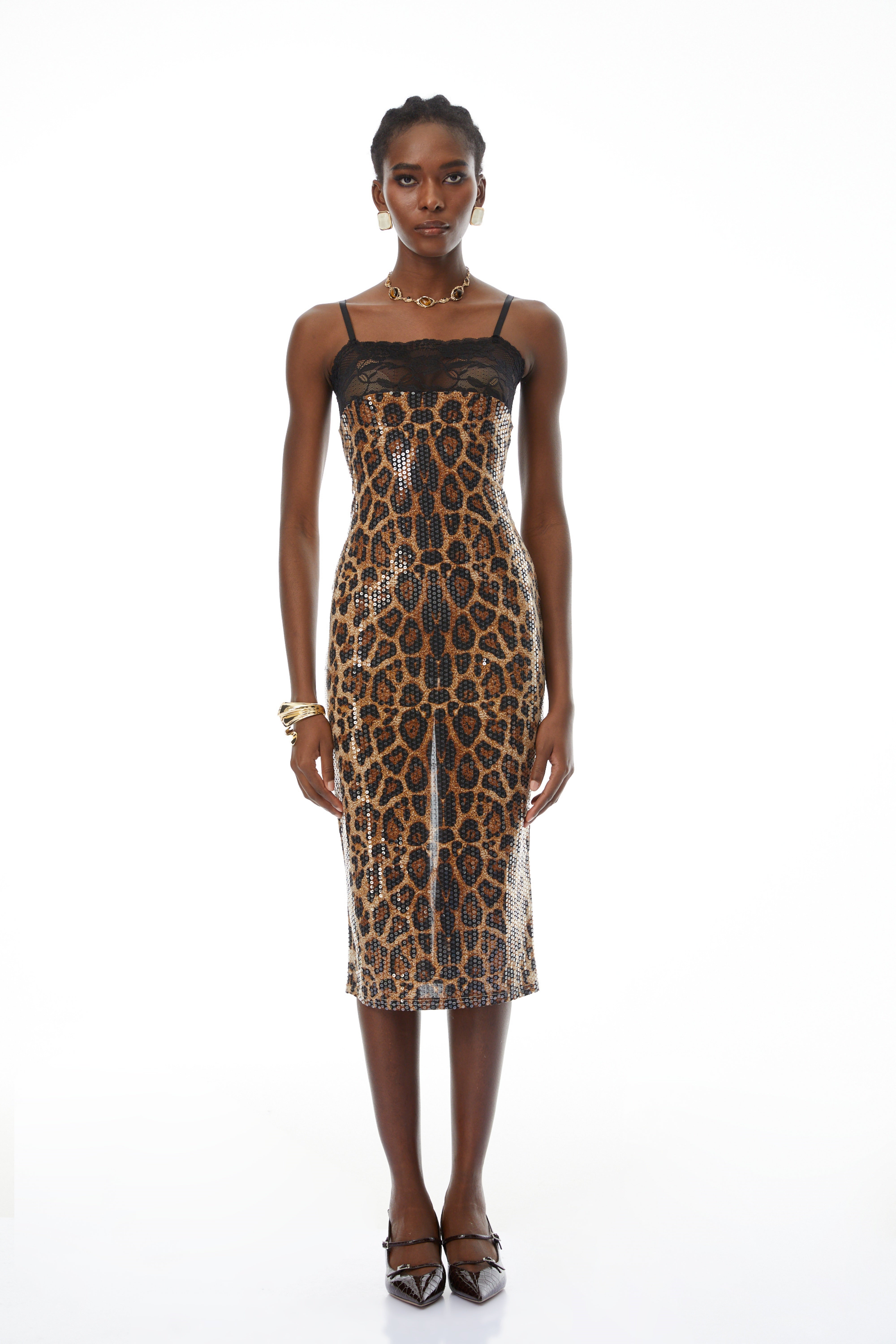 Valérinne Pamela Leopard Sequin Midi Dress