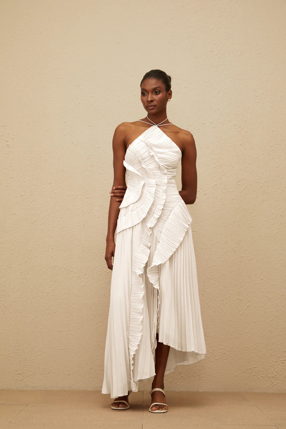 Valérinne Pleated Halter Maxi Dress