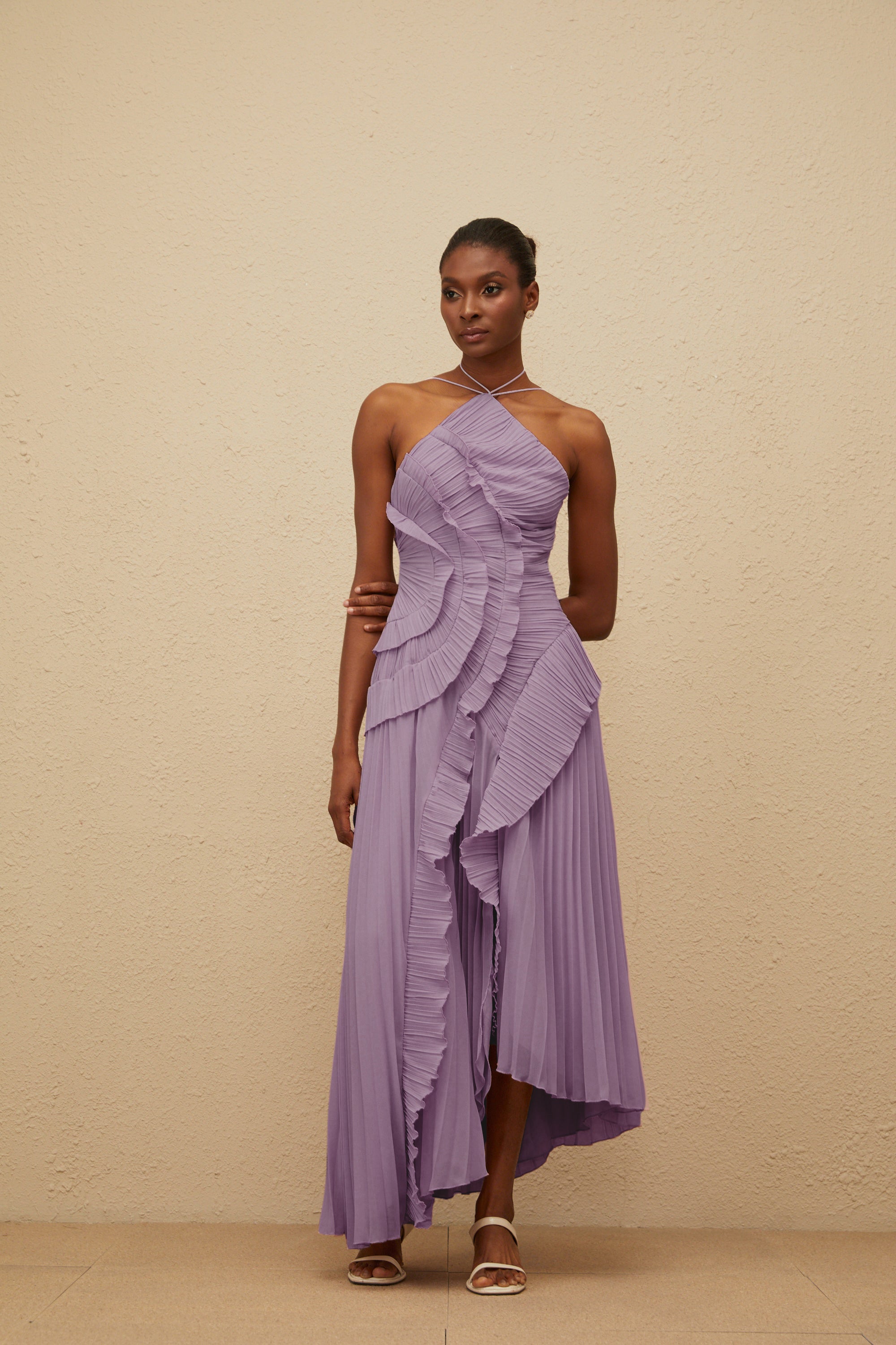 Valérinne Pleated Halter Maxi Dress