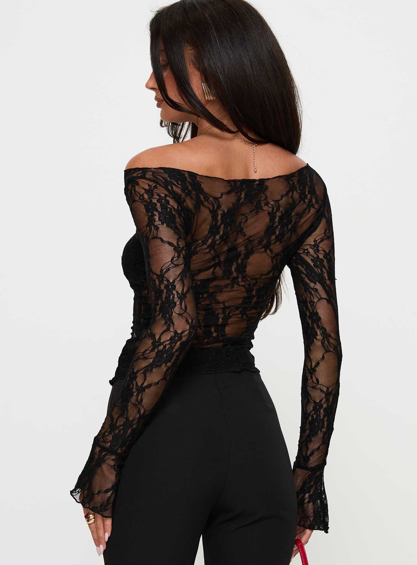 Valérinne Junae Sheer Lace Long Sleeve Top