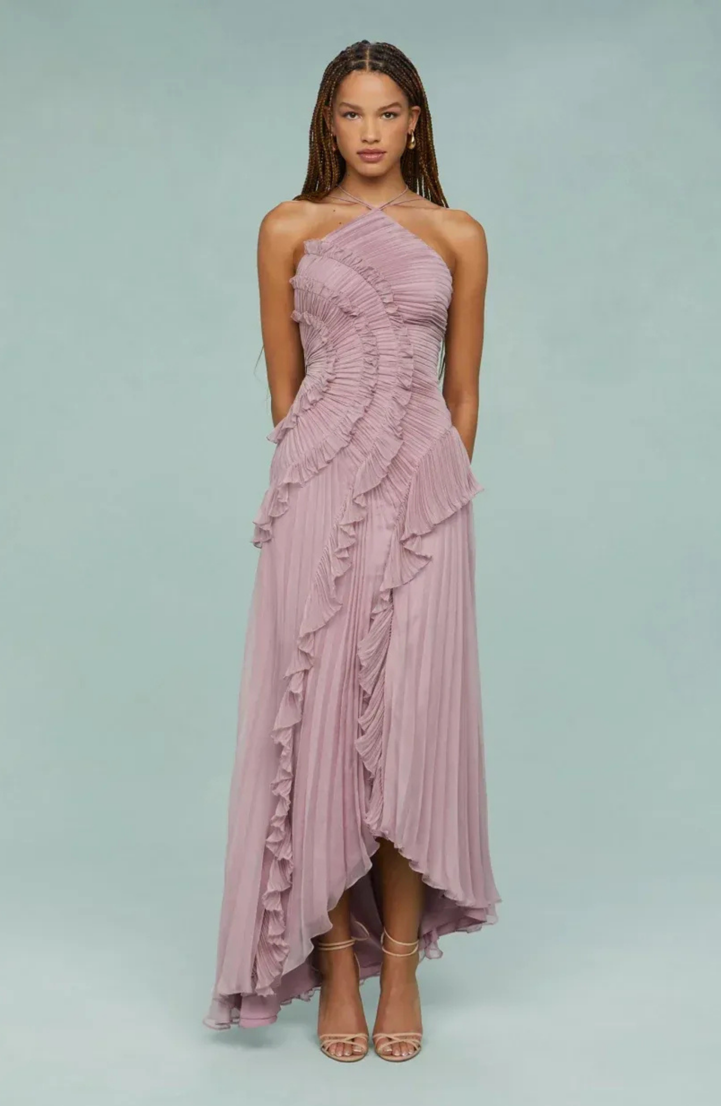 Valérinne Pleated Halter Maxi Dress