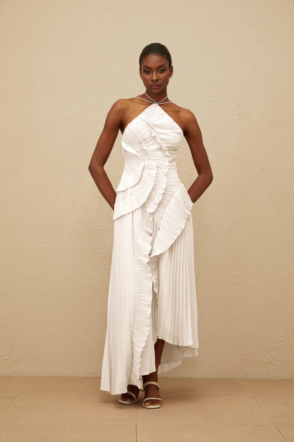 Valérinne Pleated Halter Maxi Dress