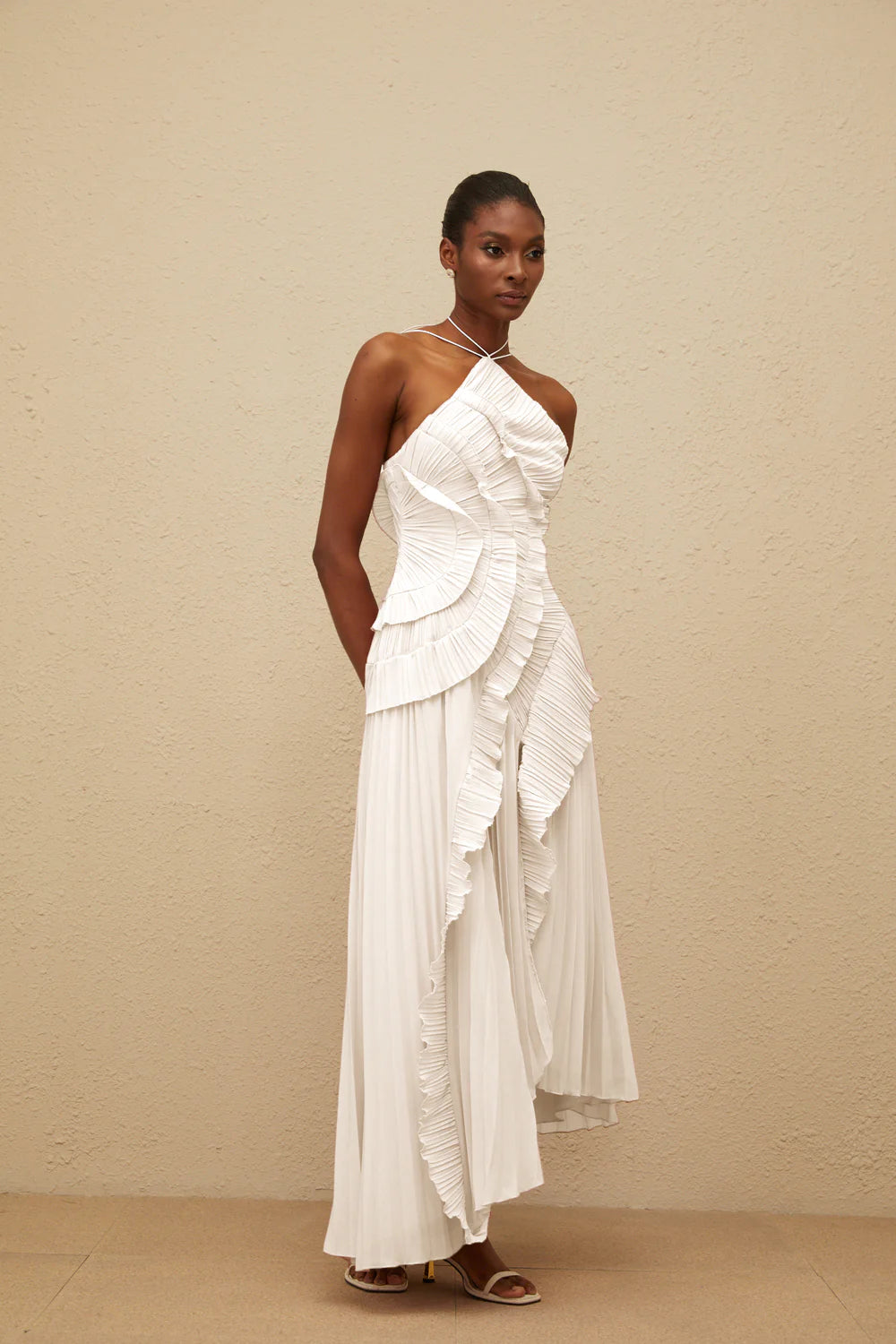 Valérinne Pleated Halter Maxi Dress