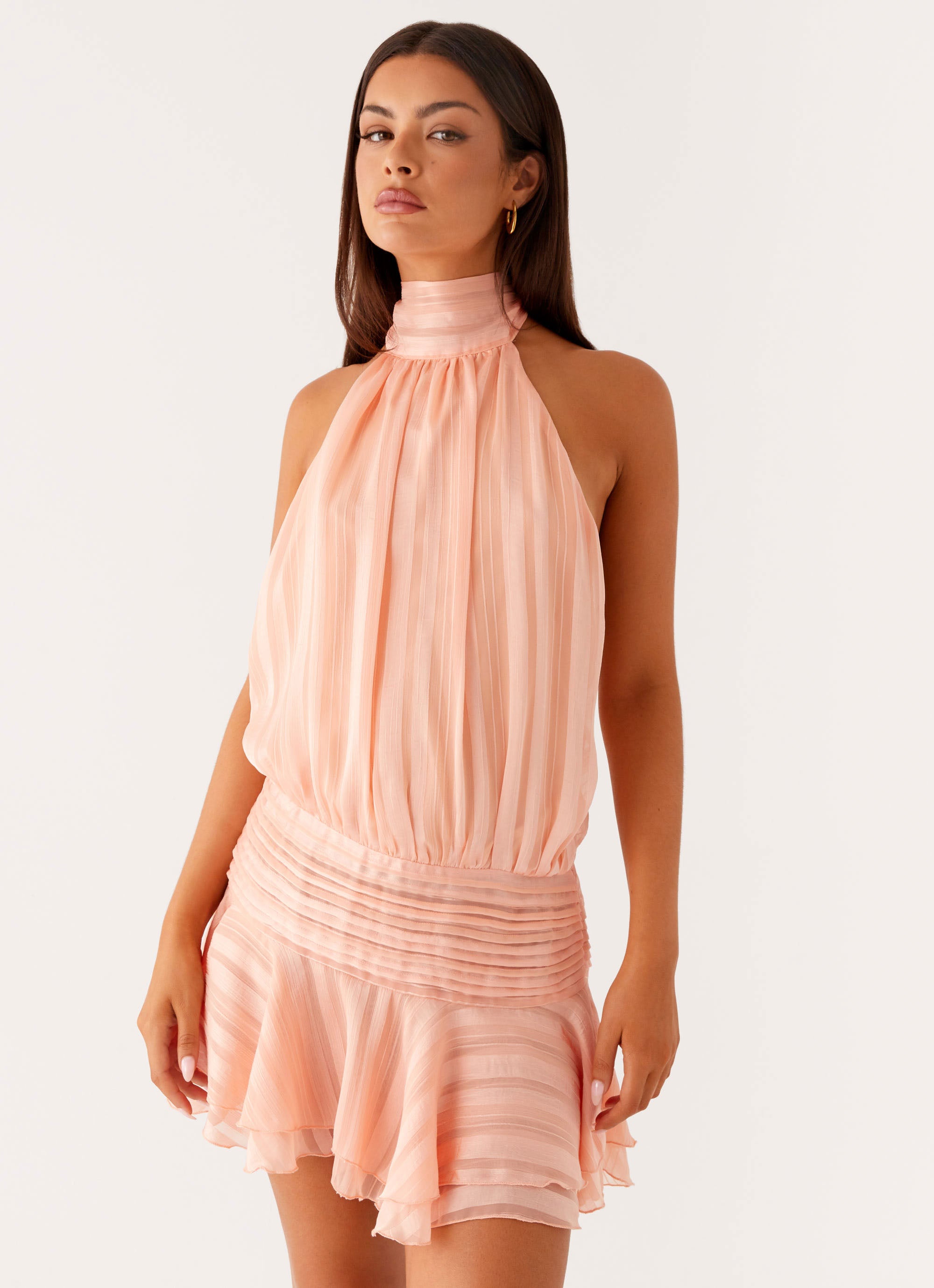 Valérinne Willow Chiffon Halter Mini Dress