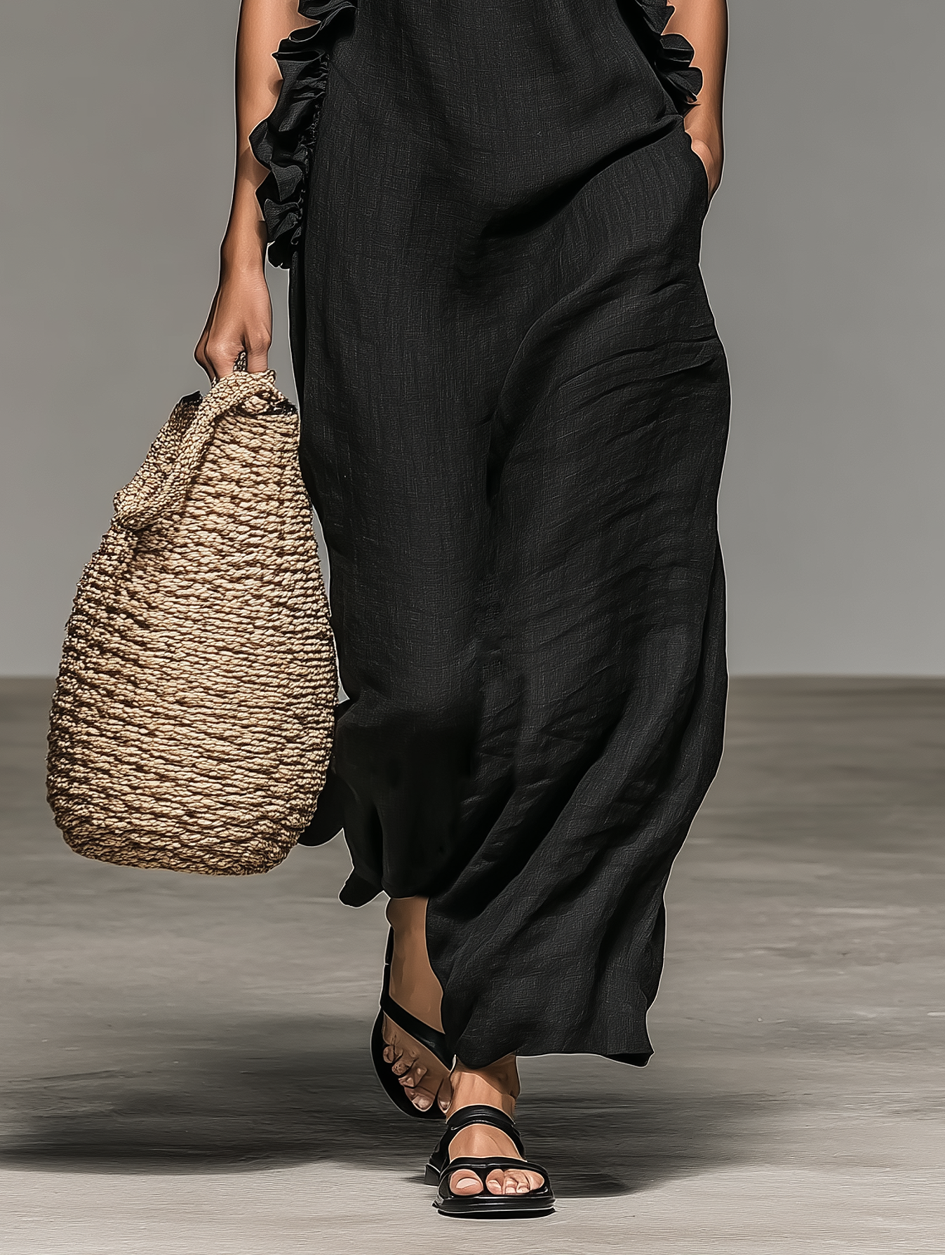 Valérinne Linen Ruffle Maxi Dress