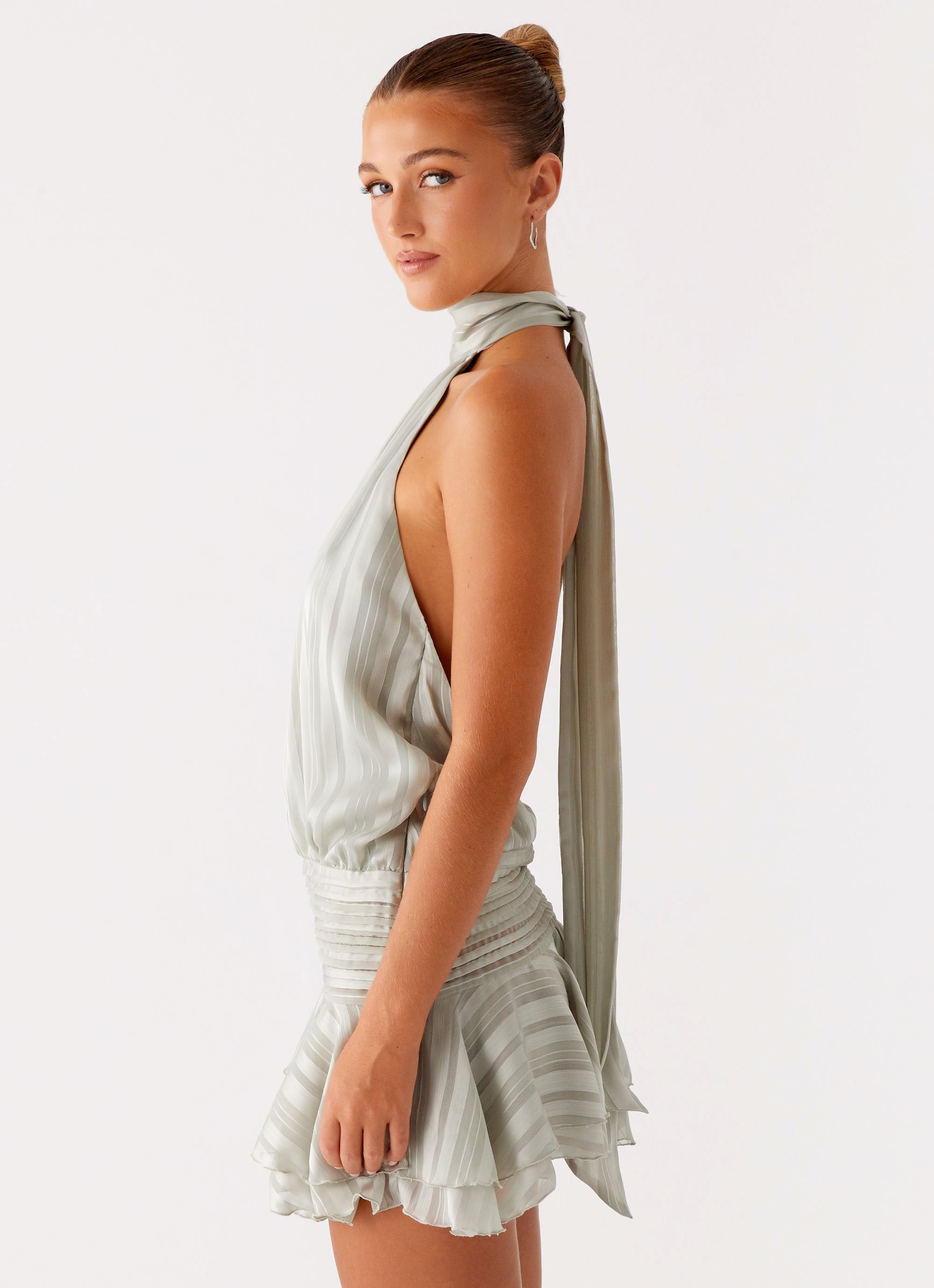 Valérinne Willow Chiffon Halter Mini Dress