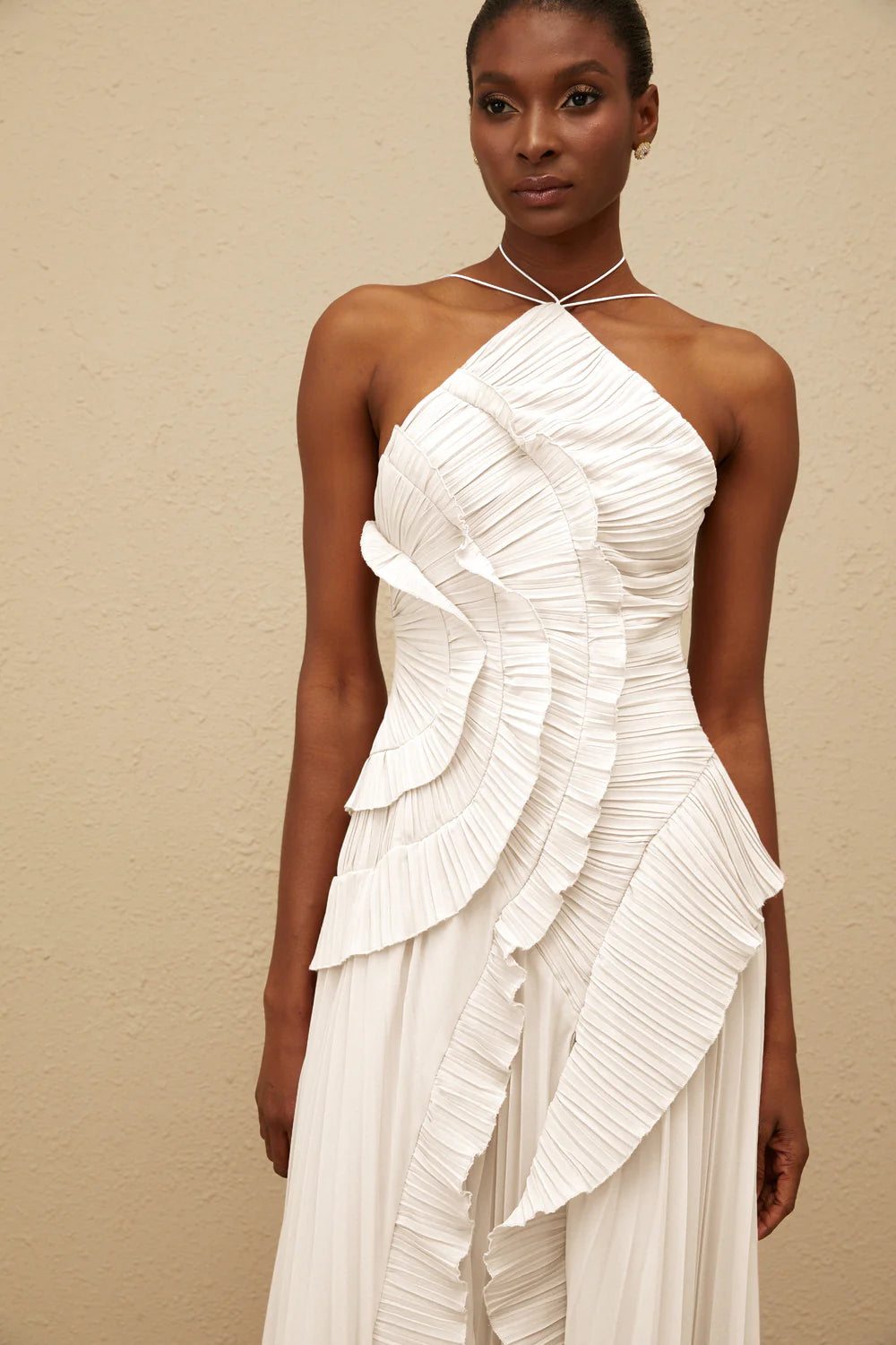 Valérinne Pleated Halter Maxi Dress