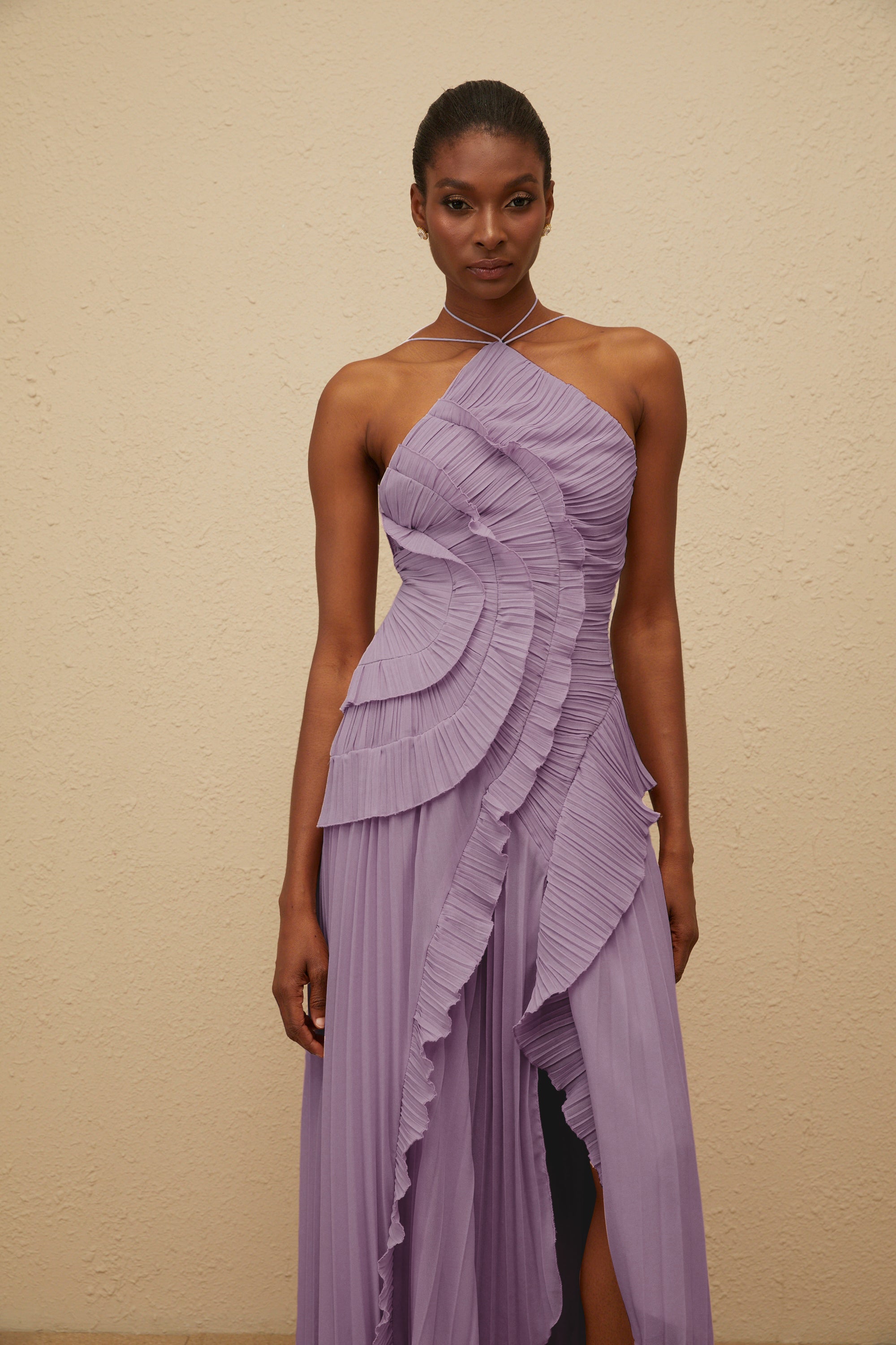 Valérinne Pleated Halter Maxi Dress