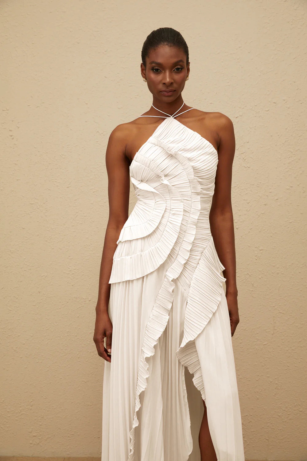 Valérinne Pleated Halter Maxi Dress