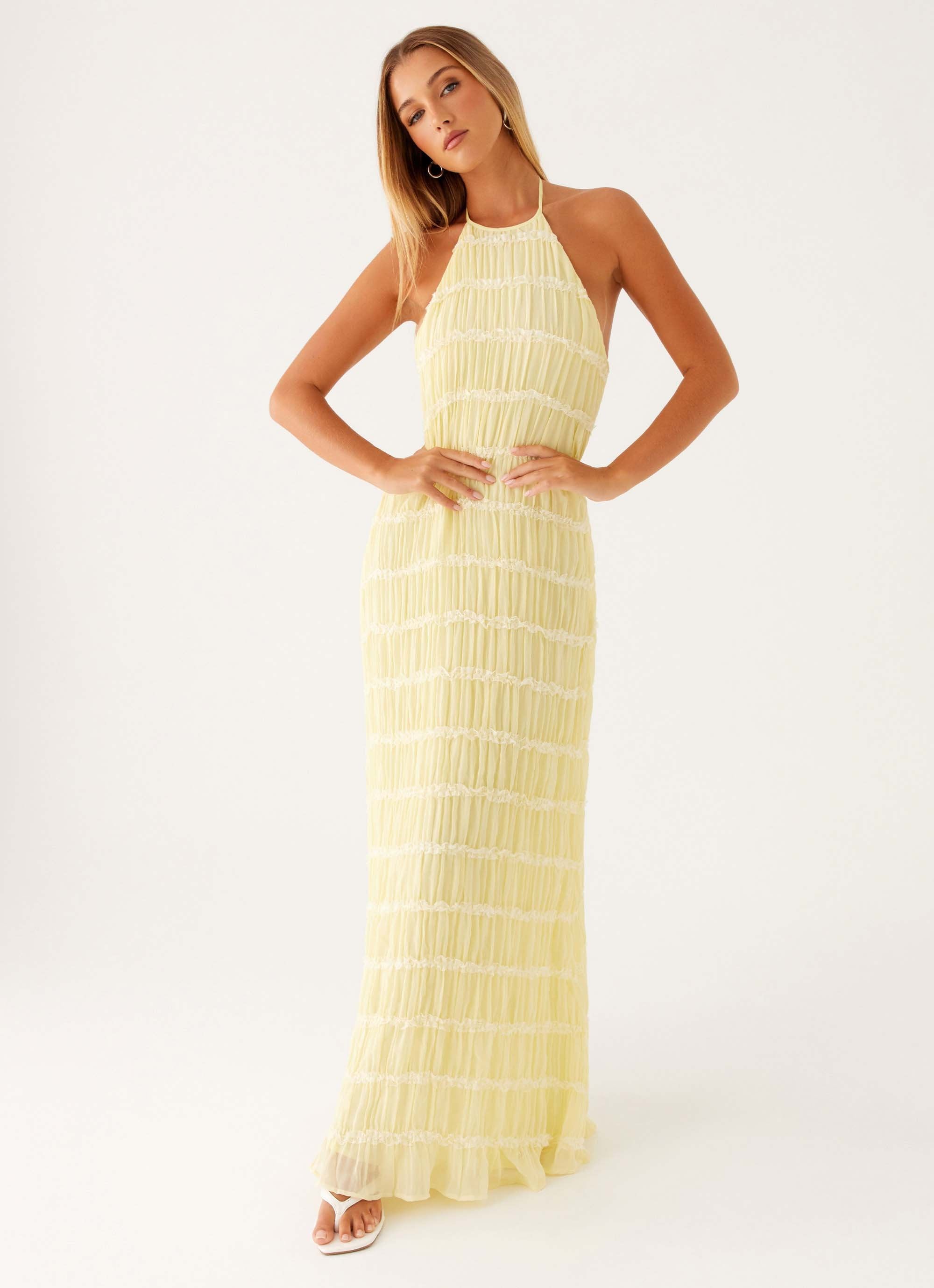 Valérinne Aullie Lace Halter Maxi Dress