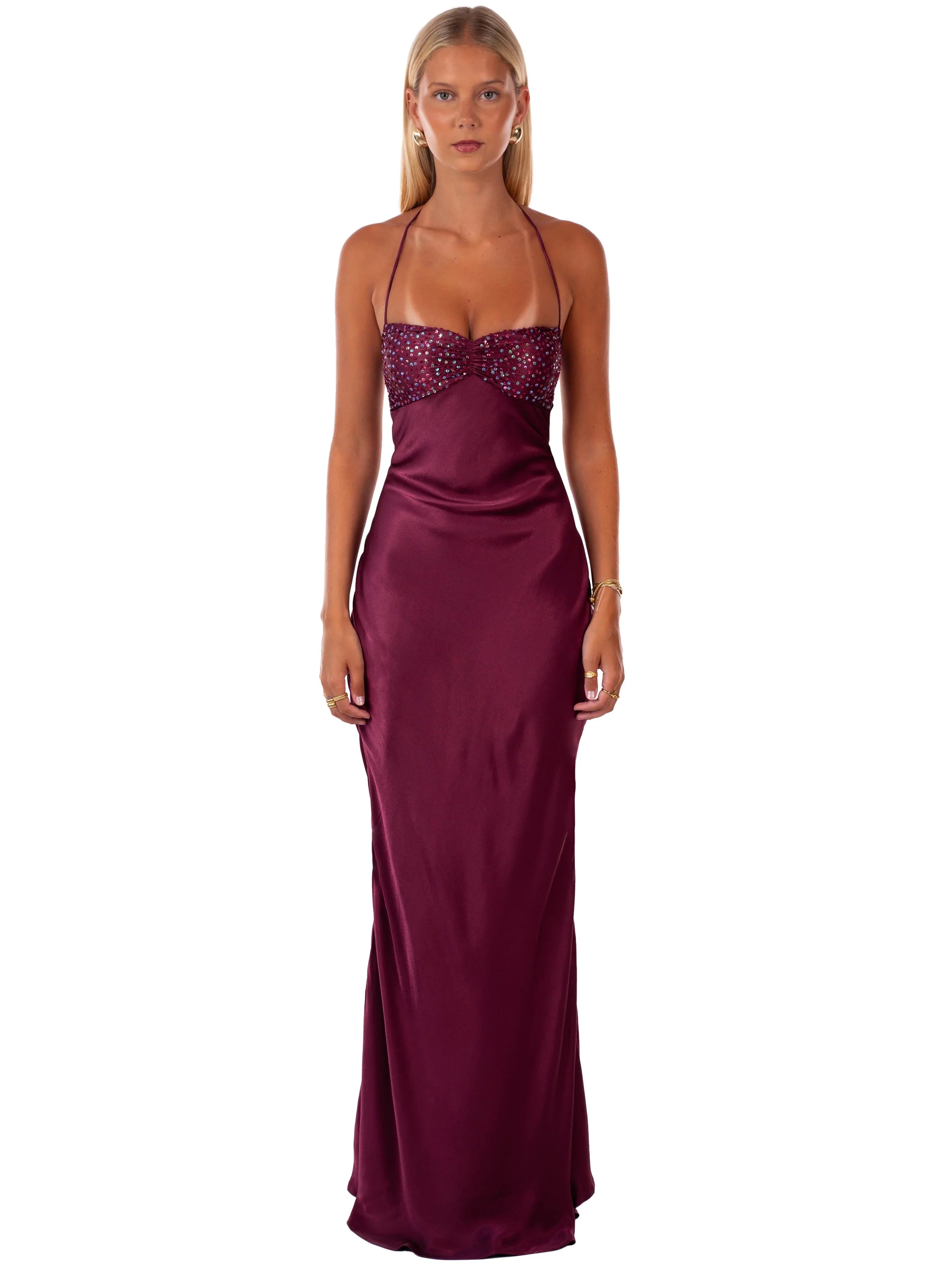 Valérinne Beaded Halter Maxi Dress
