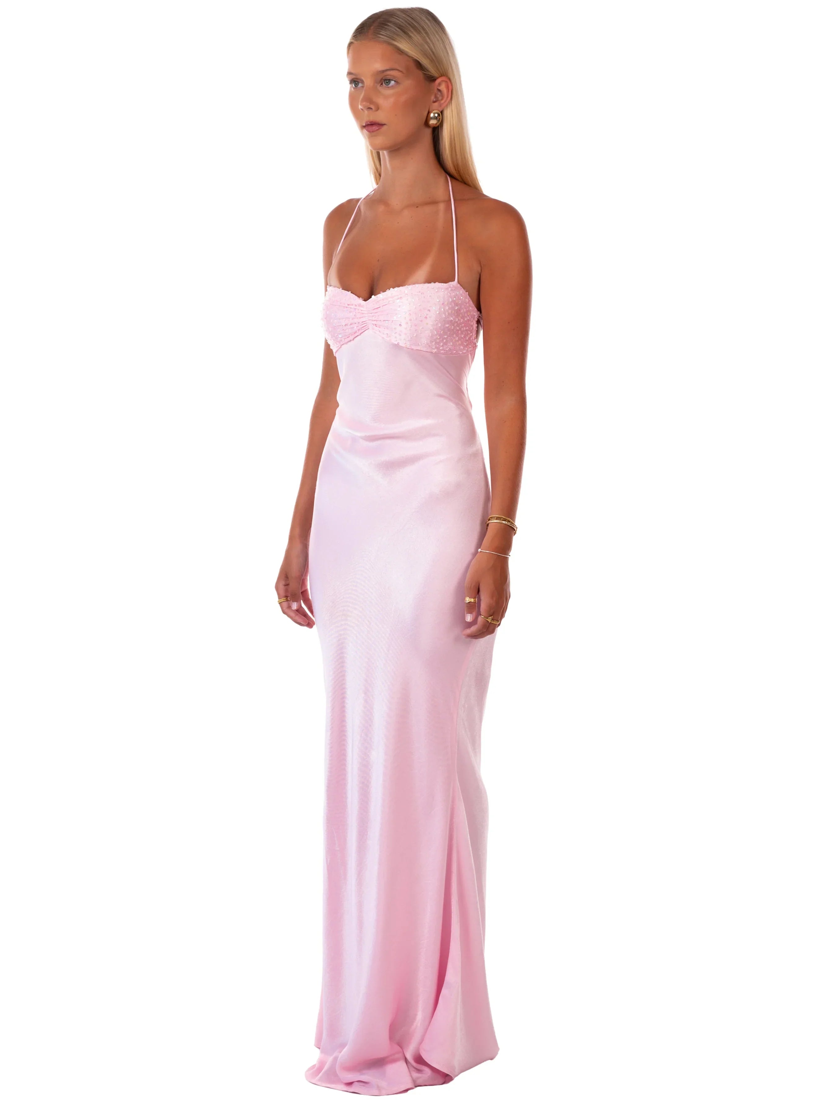 Valérinne Beaded Halter Maxi Dress