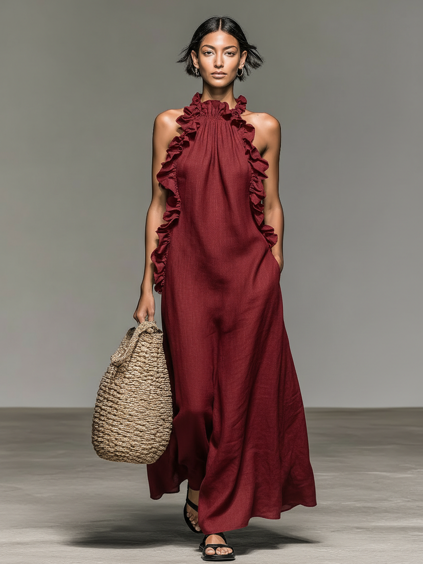 Valérinne Linen Ruffle Maxi Dress
