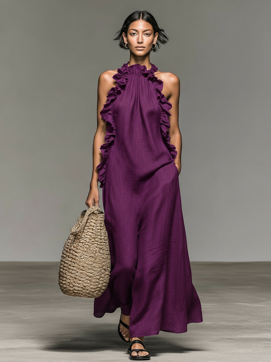 Valérinne Linen Ruffle Maxi Dress