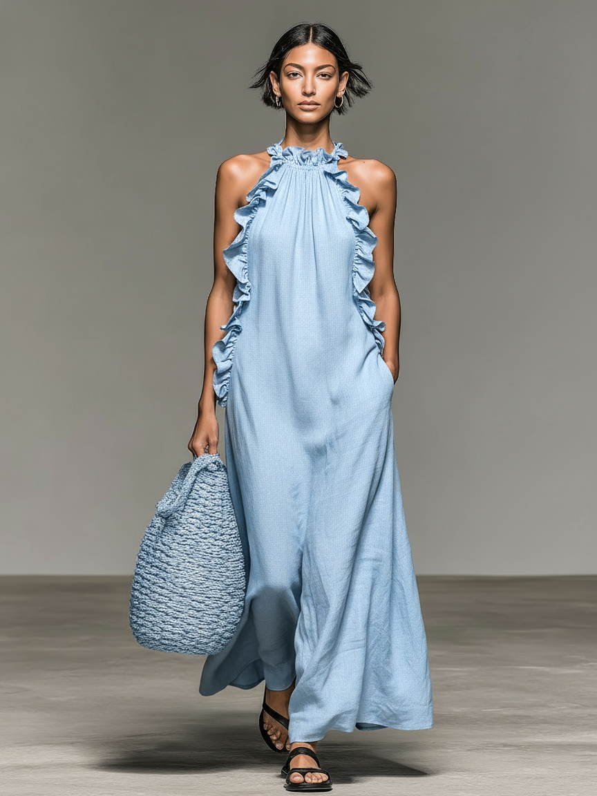 Valérinne Linen Ruffle Maxi Dress