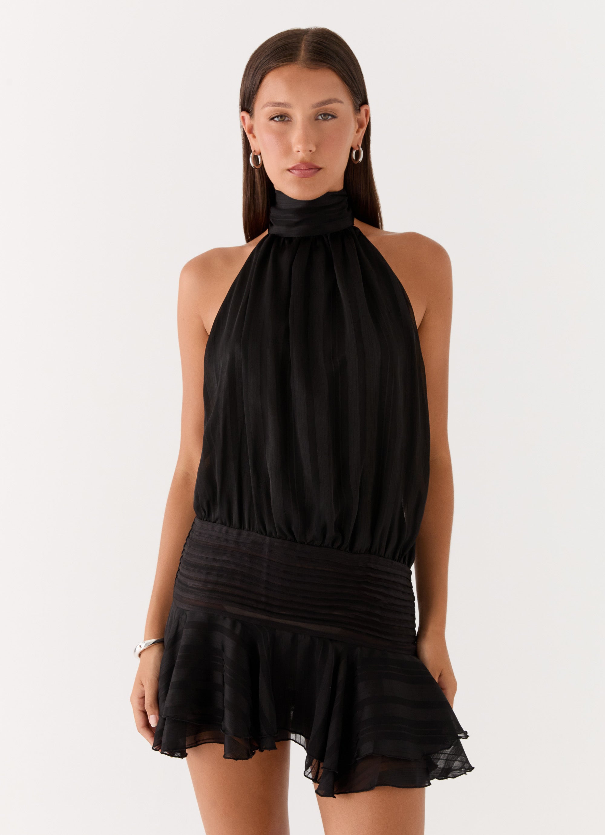 Valérinne Willow Chiffon Halter Mini Dress