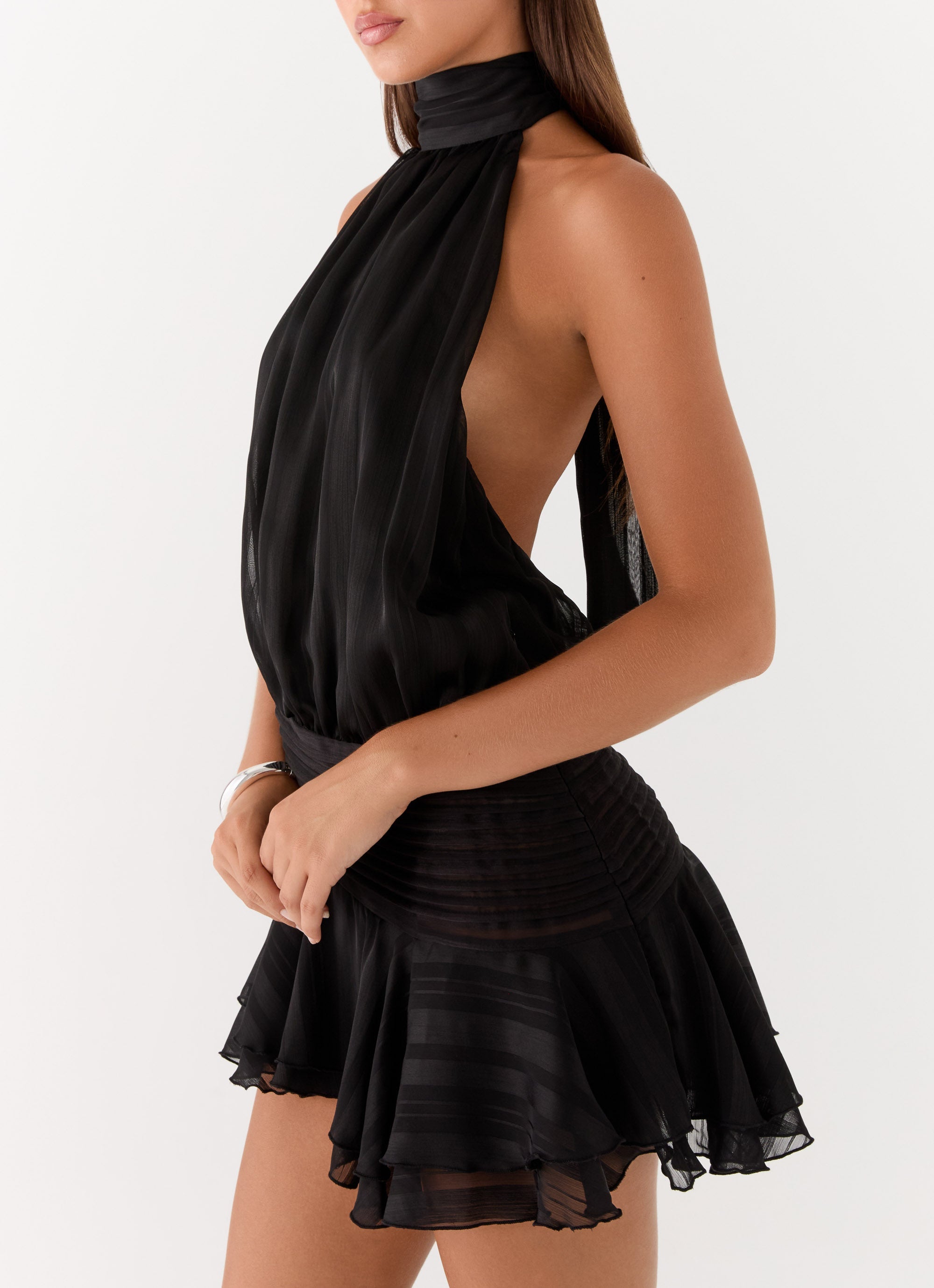 Valérinne Willow Chiffon Halter Mini Dress