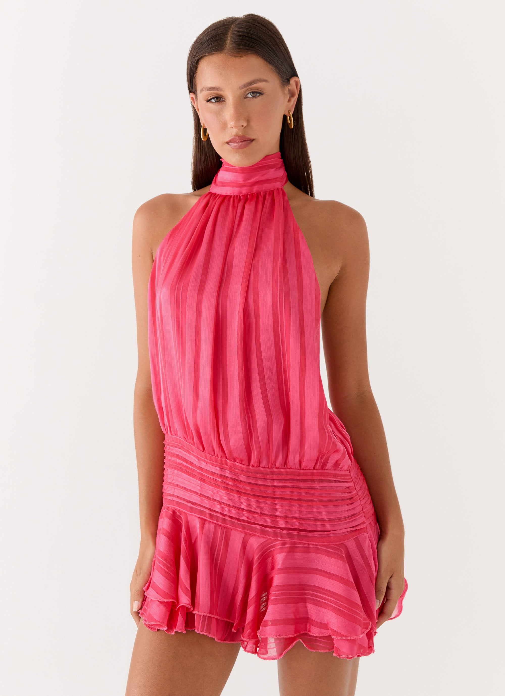 Valérinne Willow Chiffon Halter Mini Dress