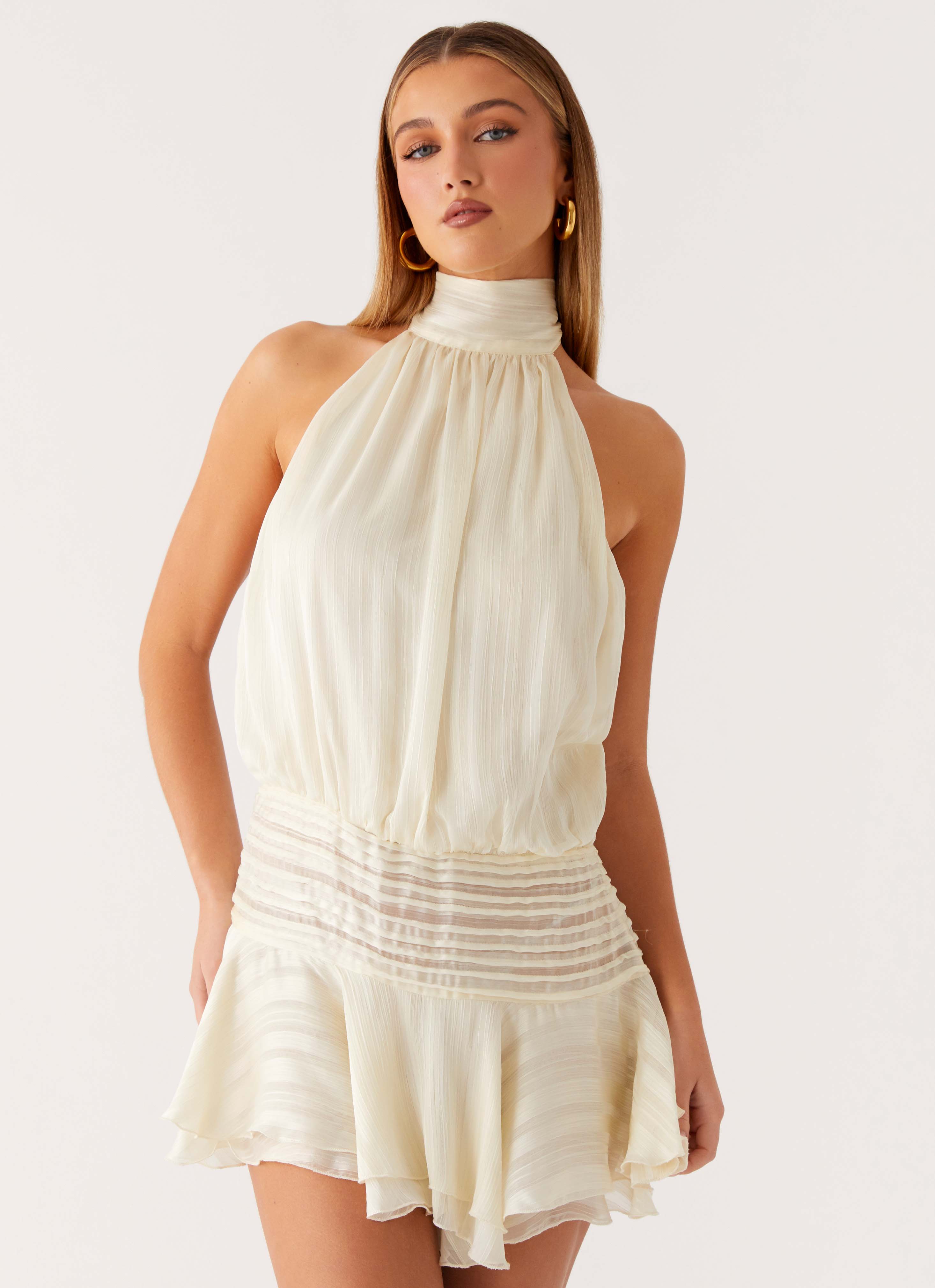 Valérinne Willow Chiffon Halter Mini Dress