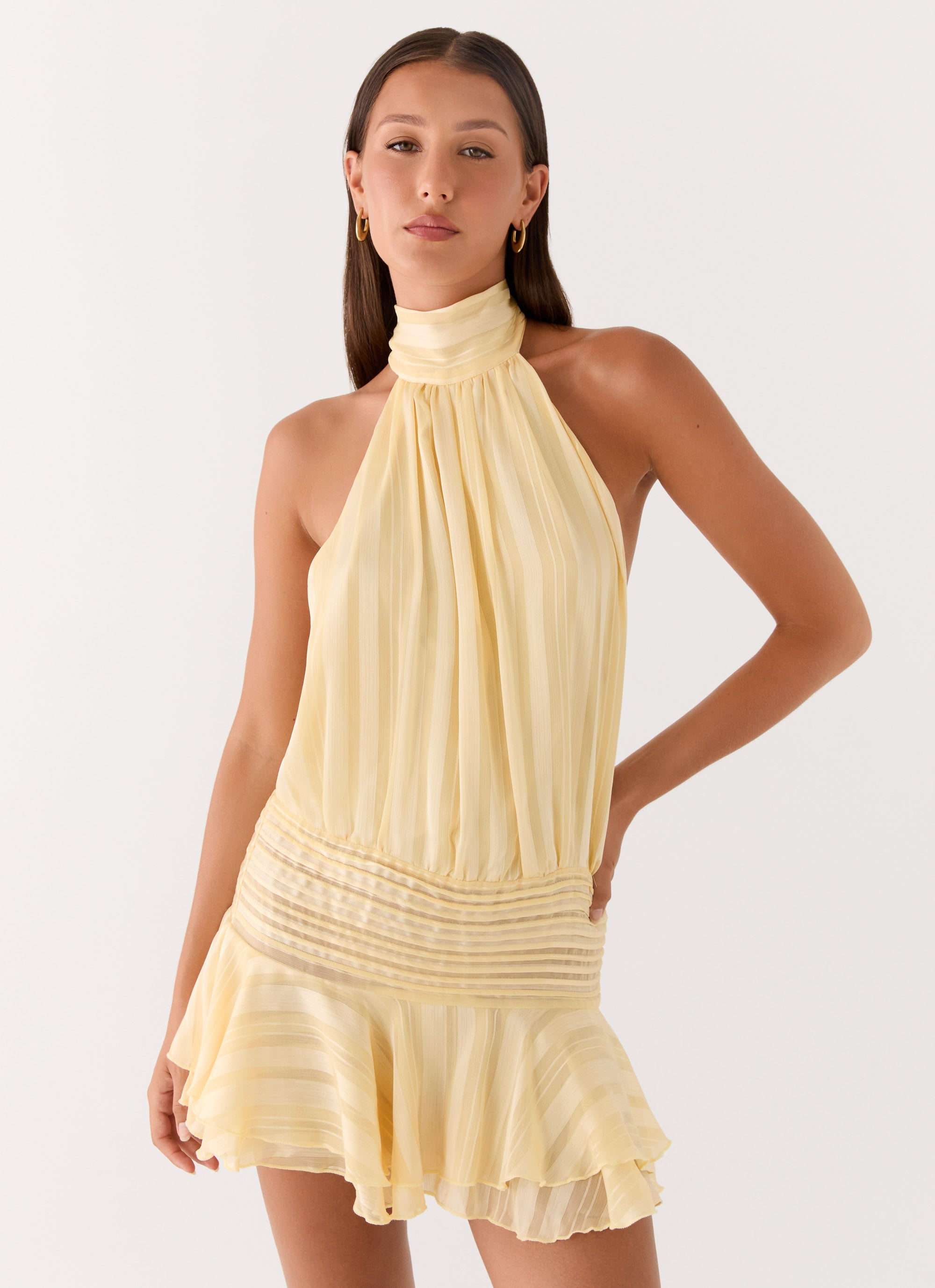 Valérinne Willow Chiffon Halter Mini Dress