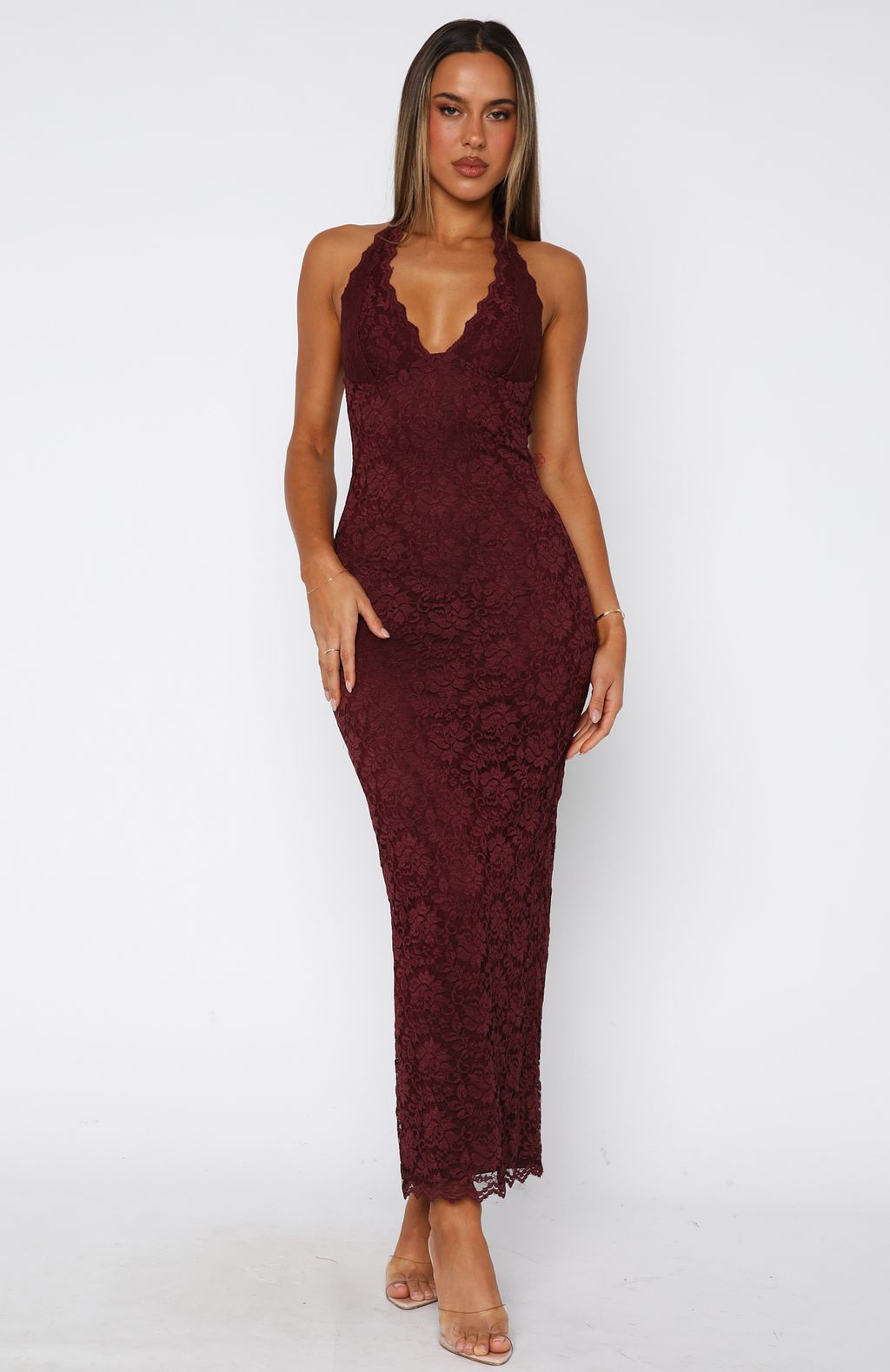 Valérinne Destiny Lace Halter Maxi Dress