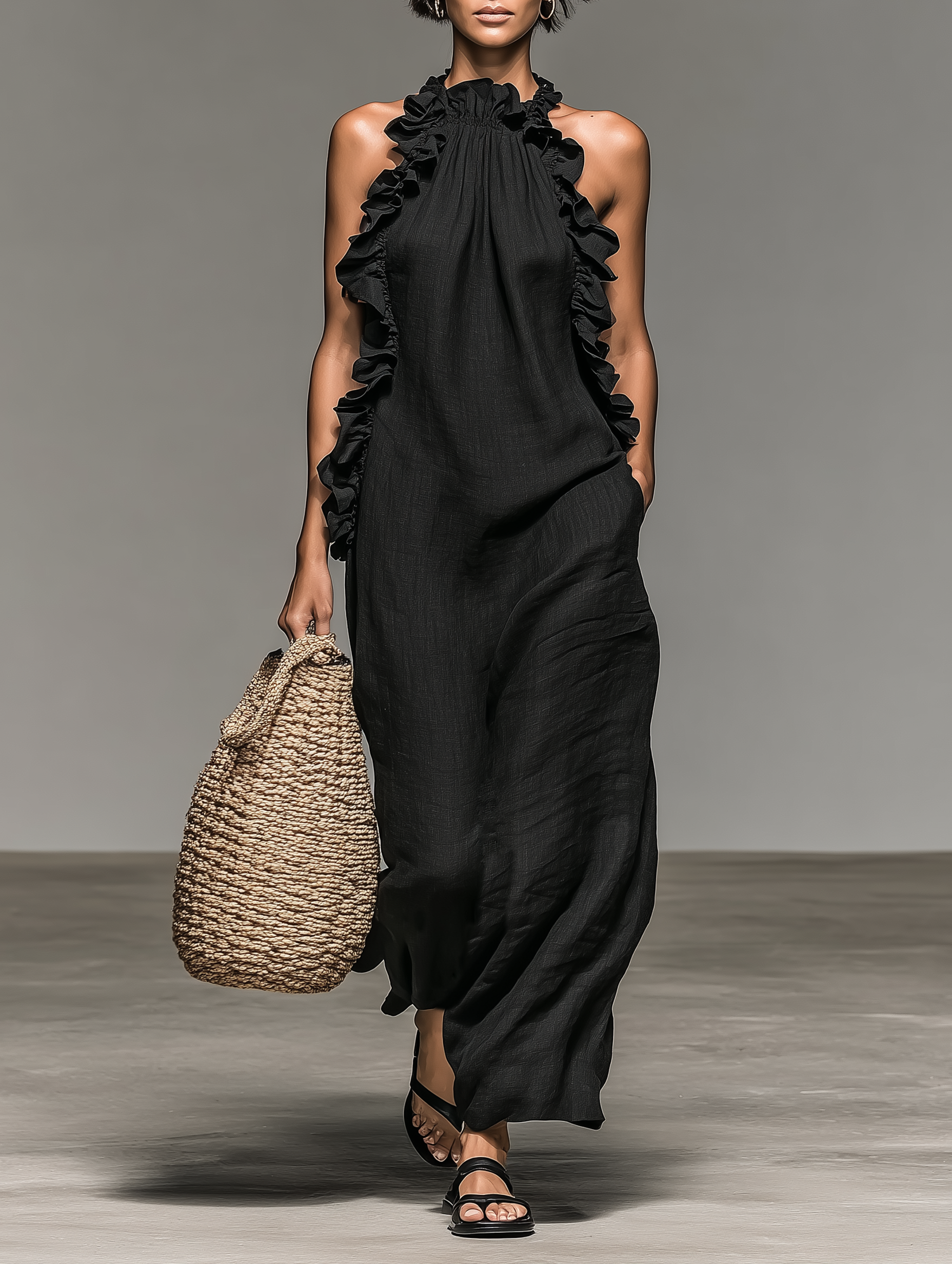 Valérinne Linen Ruffle Maxi Dress
