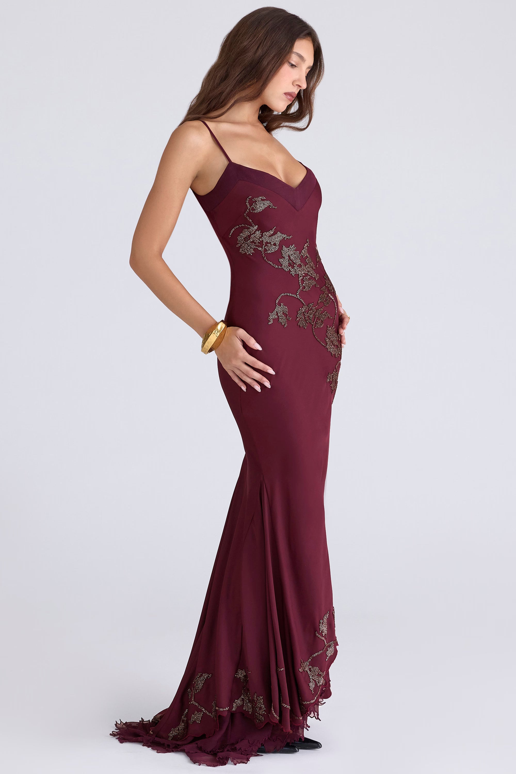 Valérinne Anastelle Beaded Satin Maxi Dress